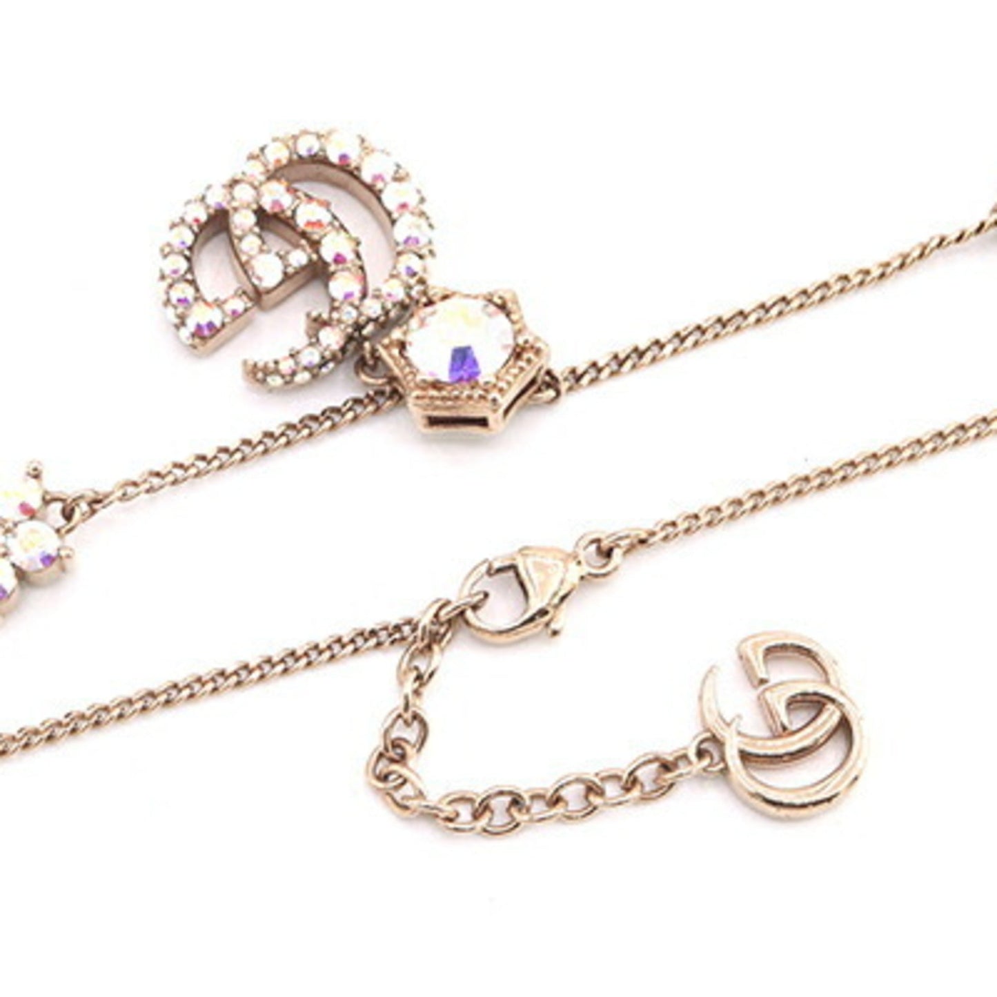 Gucci Double G Necklace 753868 Gold Metal Crystal Pendant Choker for Women GUCCI