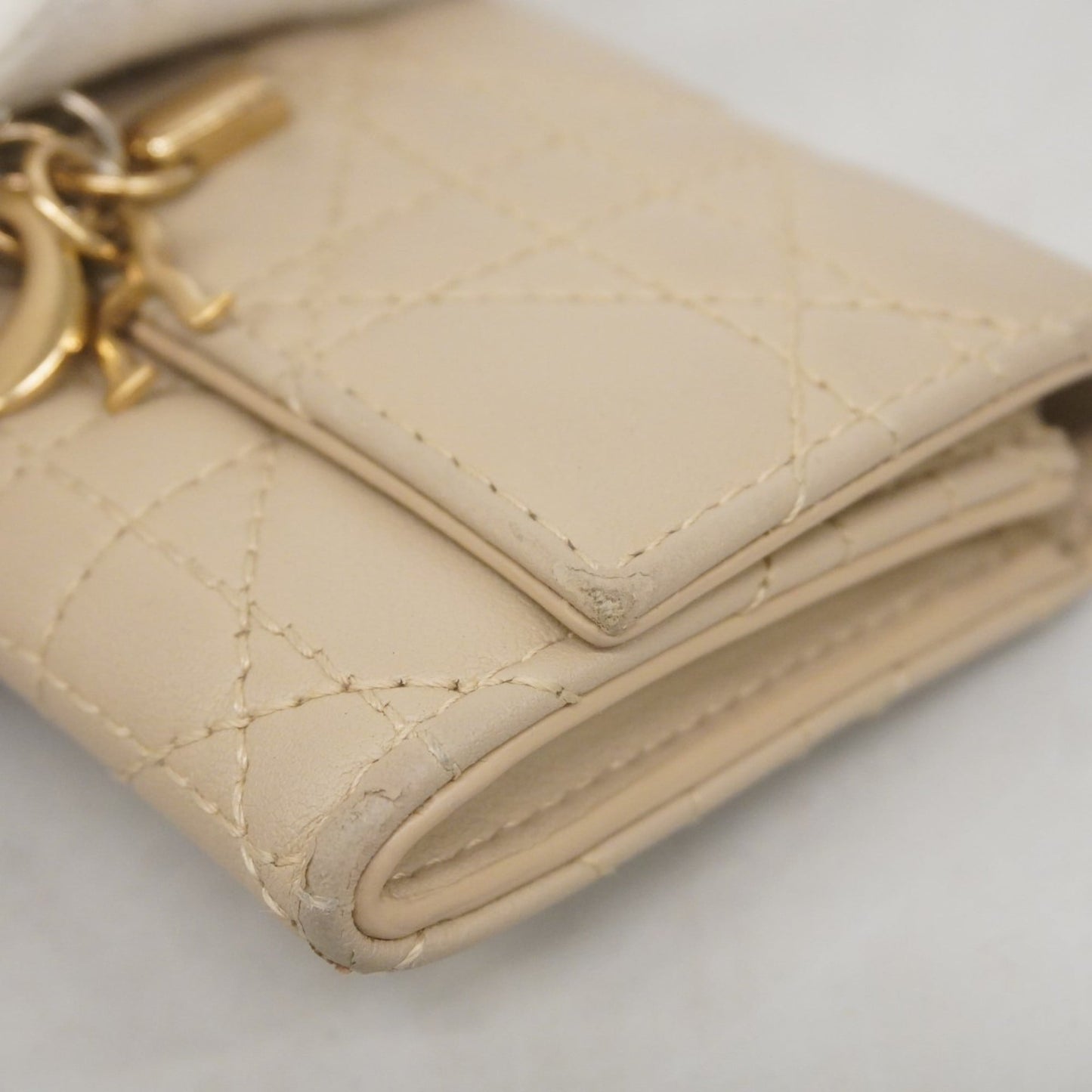 Christian Dior Cannage Leather Wallet, Beige, Champagne, Women's