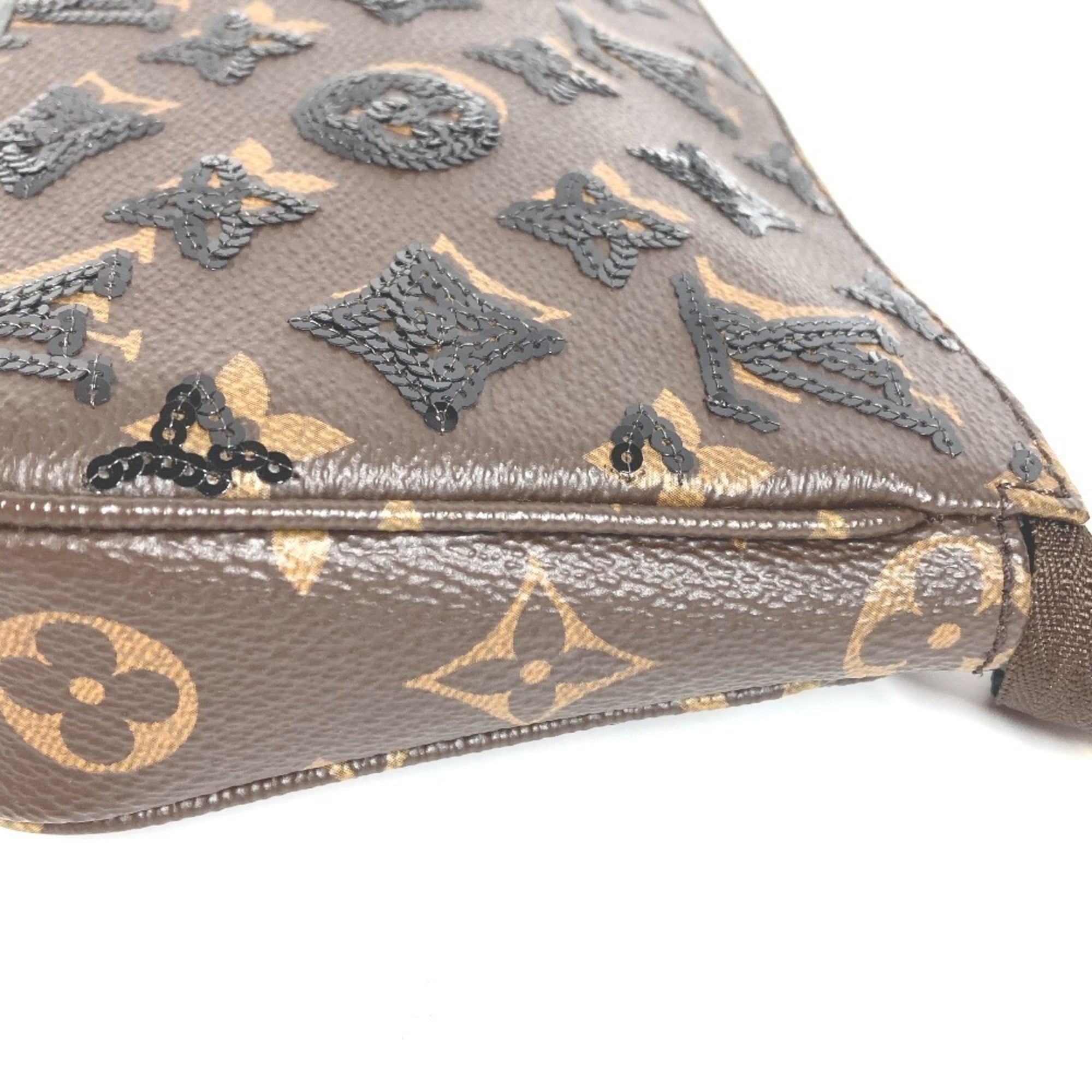 LOUIS VUITTON M26473 Monogram Sequin Pochette Accessoires Bag Accessory Pouch Shoulder Canvas Women's Brown Like New — Like New