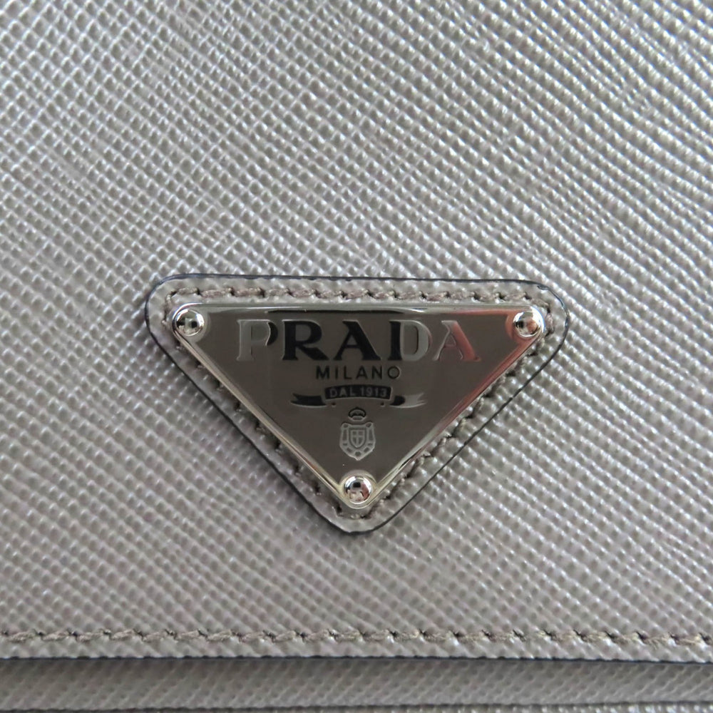 PRADA 2VD065 Saffiano Leather Argilla Shoulder Bag with Triangle Logo Plate, Dust Bag, Made in Italy, Women's — Like New