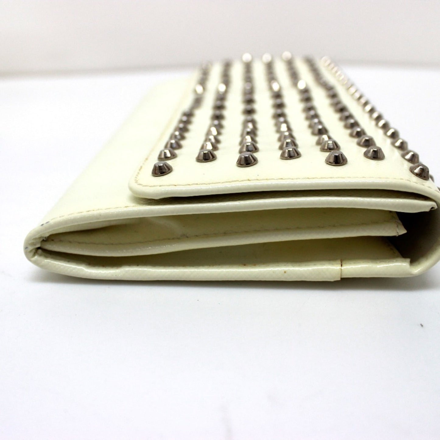 PRADA Prada Wallet Bag Studs Clutch Long Leather Women's White