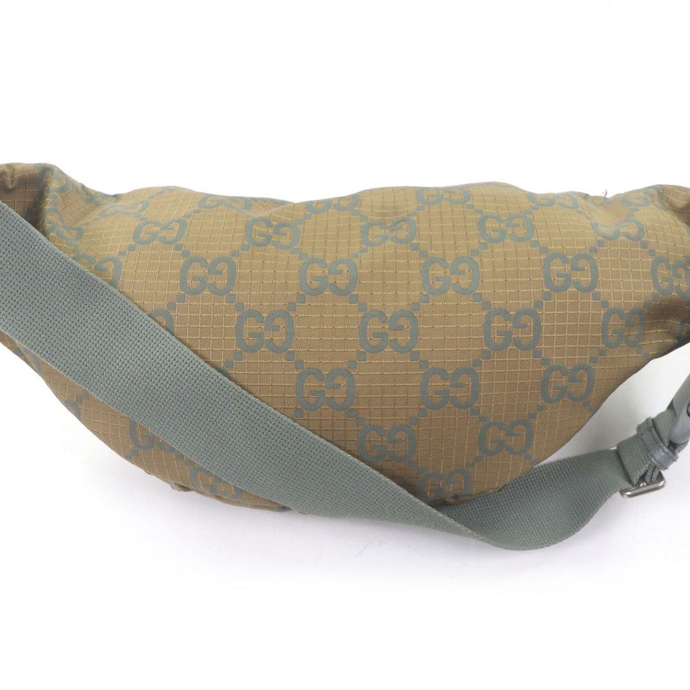 GUCCI 792287 Ripstop Nylon GG Logo Pattern Belt Bag/Body Bag/Waist Pouch with Patch, Khaki, Made in Italy, Men's — Like New