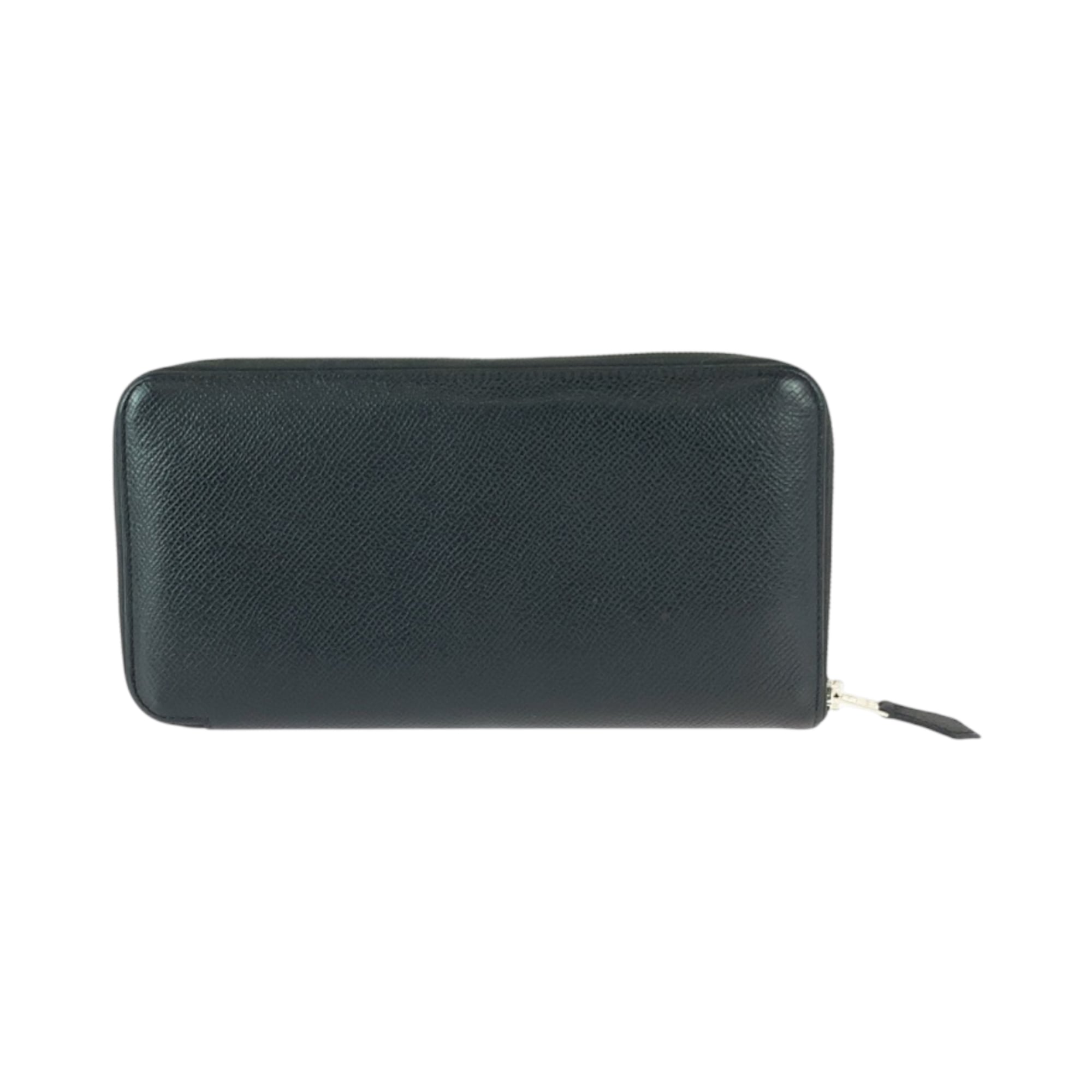 HERMES Azap Long Noir Black Wallet with Silver Hardware, Epsom Leather, Round Zipper, Y Stamp, Men's