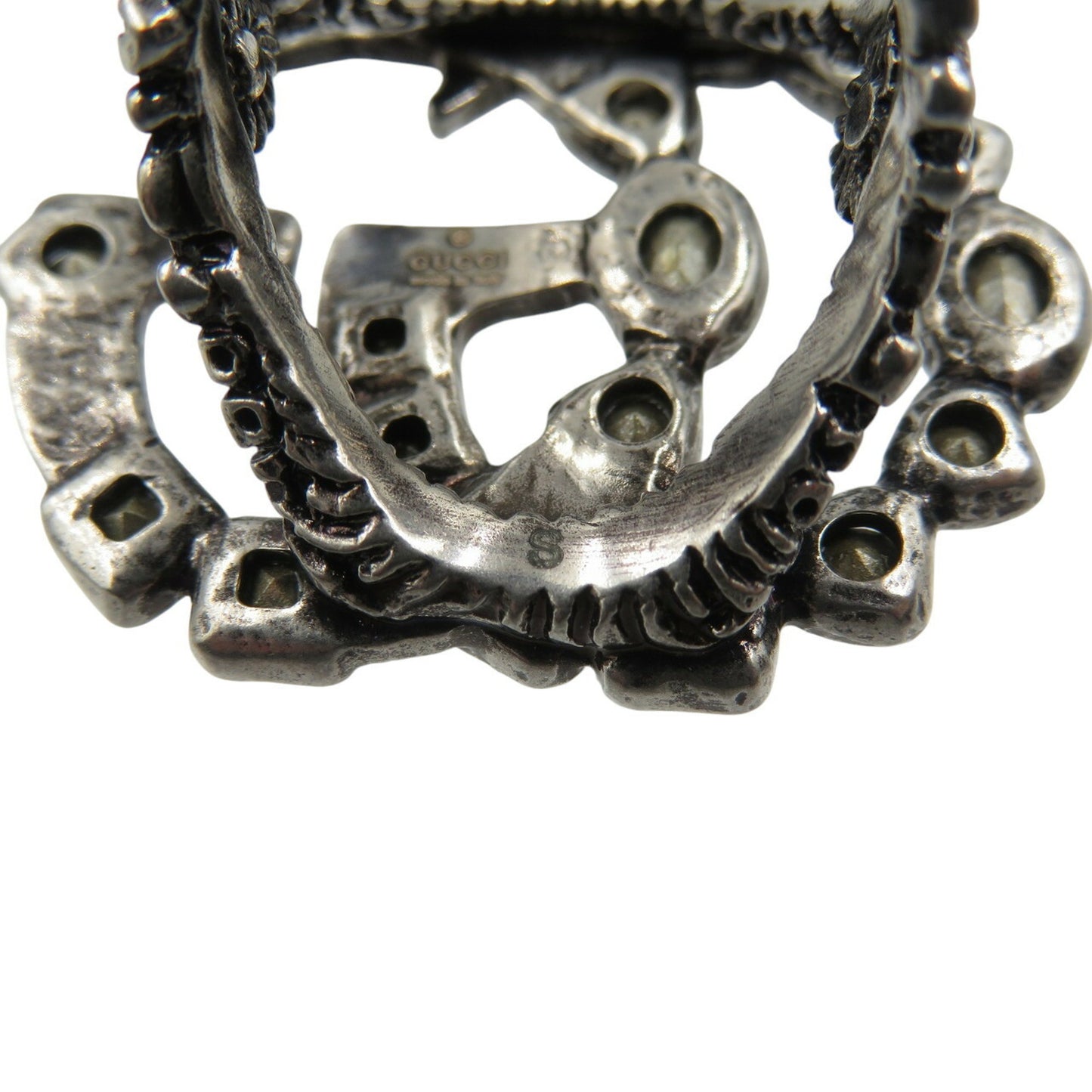 Gucci Marmont GG 529050 S size rhinestone metal silver ring 0606GUCCI