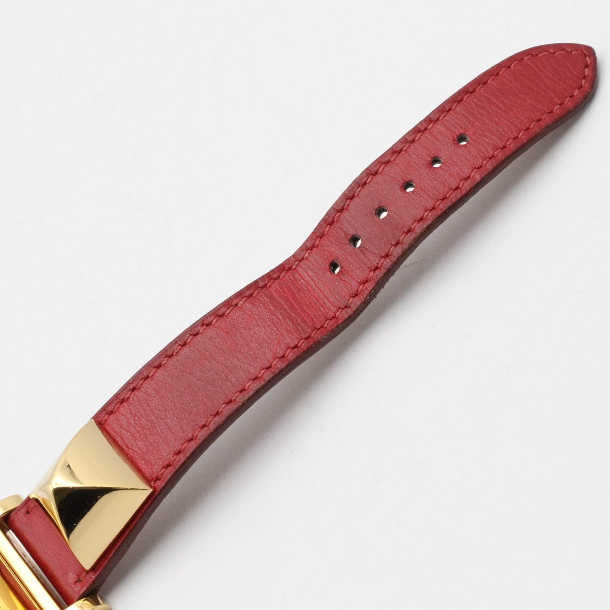 Hermes Medor watch, gold-plated (GP), leather strap, women's, white, ME1.201 — Very Good