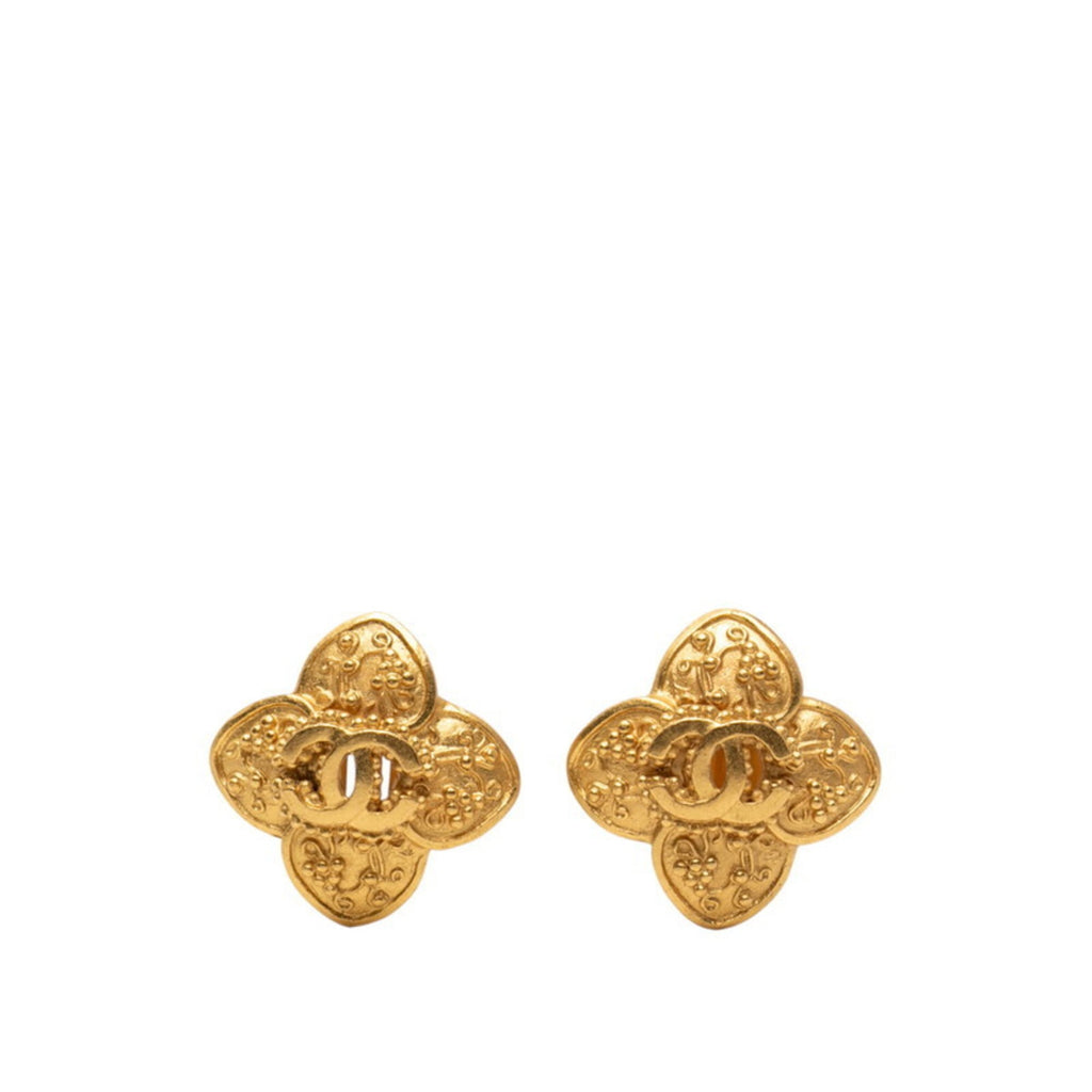 CHANEL Coco Mark Flower Motif Vintage Earrings, Gold Plated, Women's