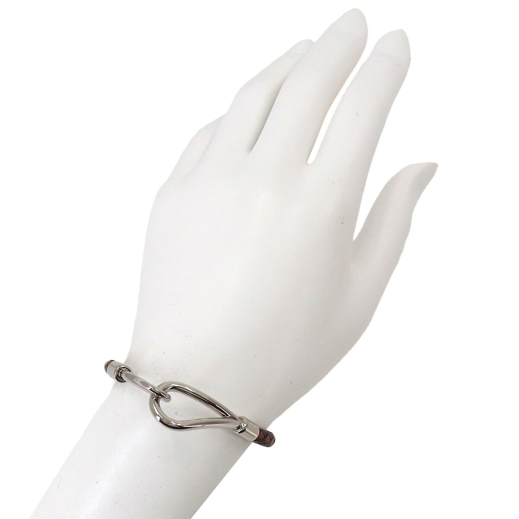 Hermes Jumbo H Bracelet, Leather, Brown, Black, Silver Hardware — New - Store Return