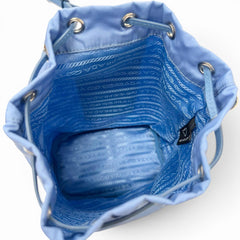 PRADA 1NS369 Recycled Polyamide Triangle Logo Partial Leather Re-Nylon Drawstring Bag Handbag Light Blue Made in Italy Men's — Like New