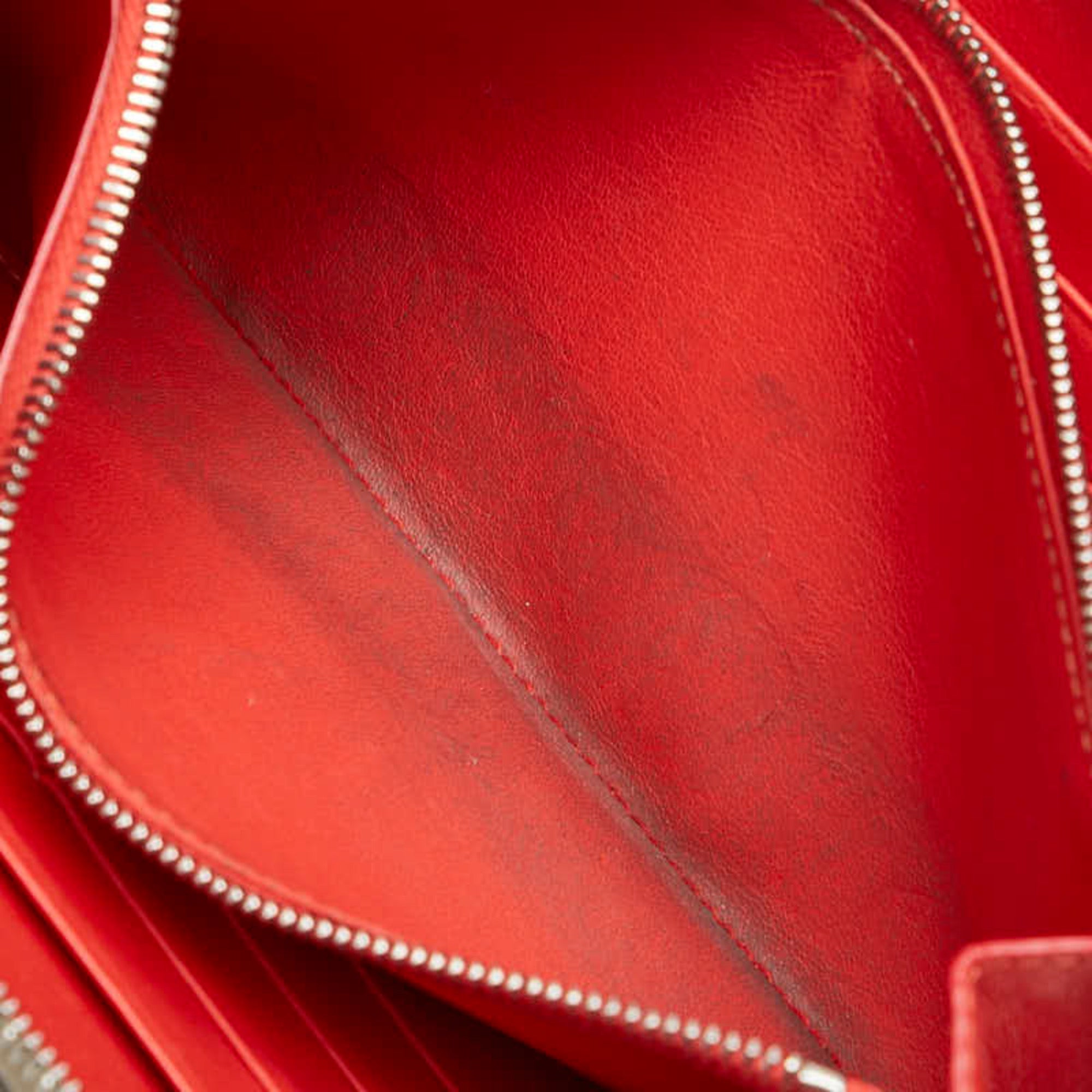 Celine long wallet with round zipper, beige leather, women's.