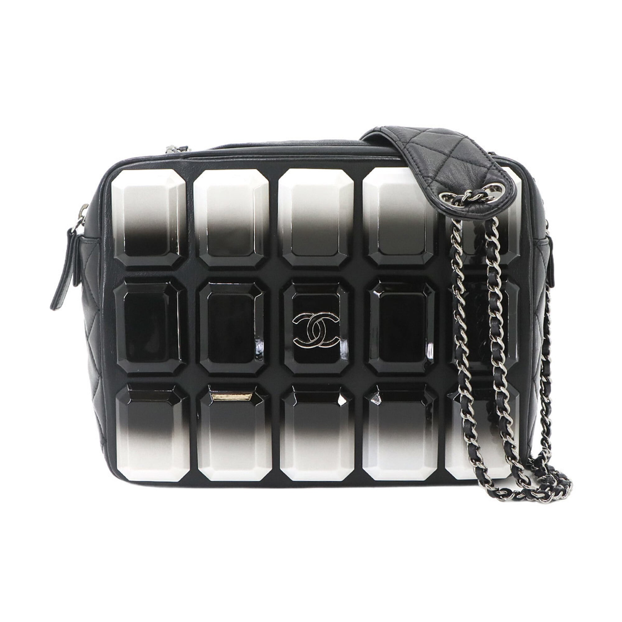 Chanel Matelassé Camera Handbag, Chain Shoulder Lambskin and Plastic, Black — Like New