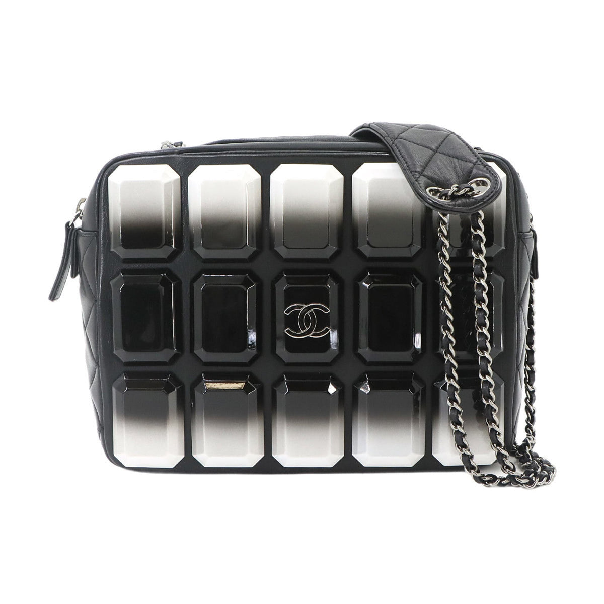 Chanel Matelassé Camera Handbag, Chain Shoulder Lambskin and Plastic, Black — Like New