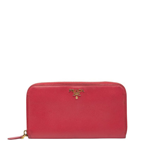 Prada Logo Round Zip Long Wallet 1ML506 Pink Saffiano Leather Women's PRADA