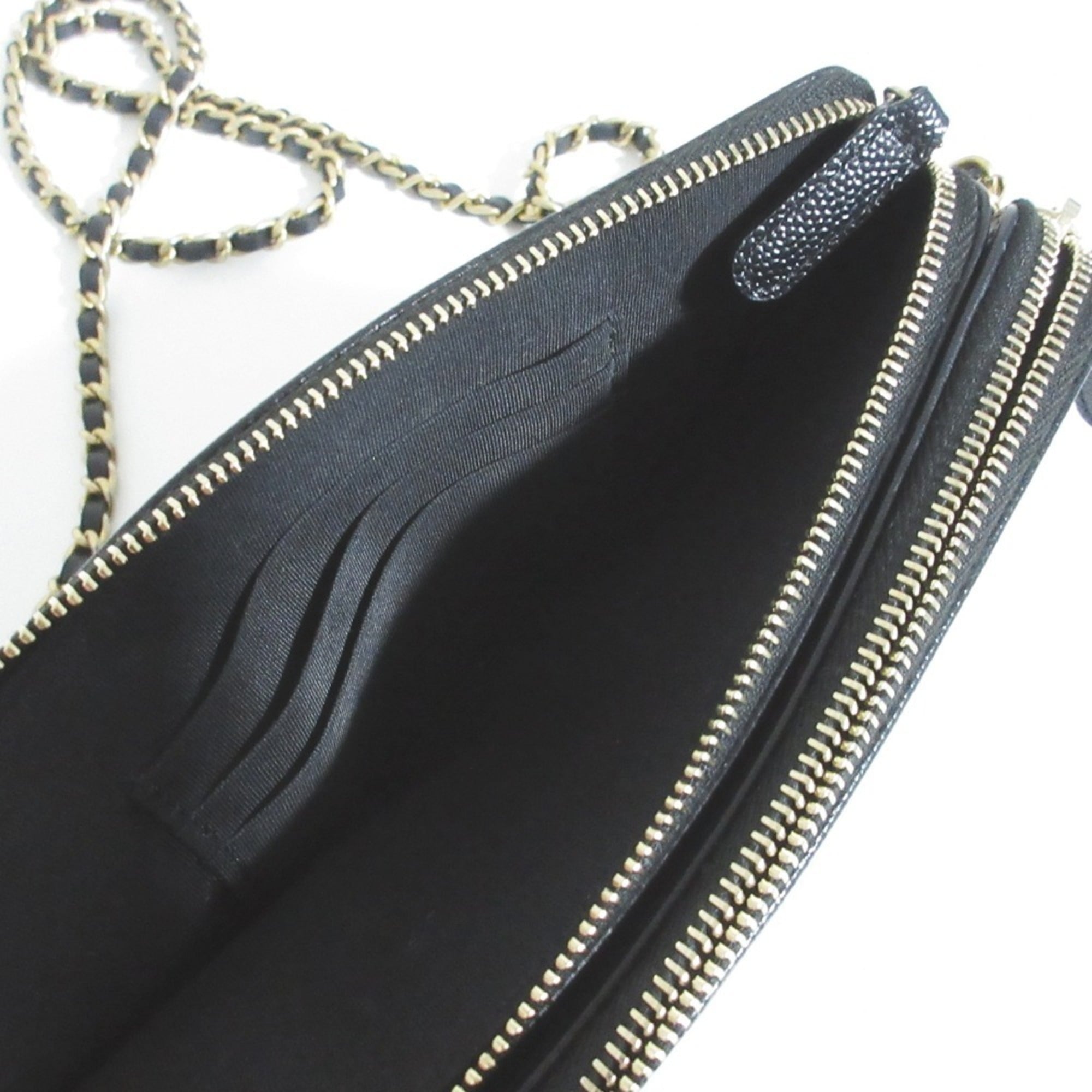 CHANEL Deauville Caviar Skin Wallet Chain Shoulder Bag Black Women's — Like New