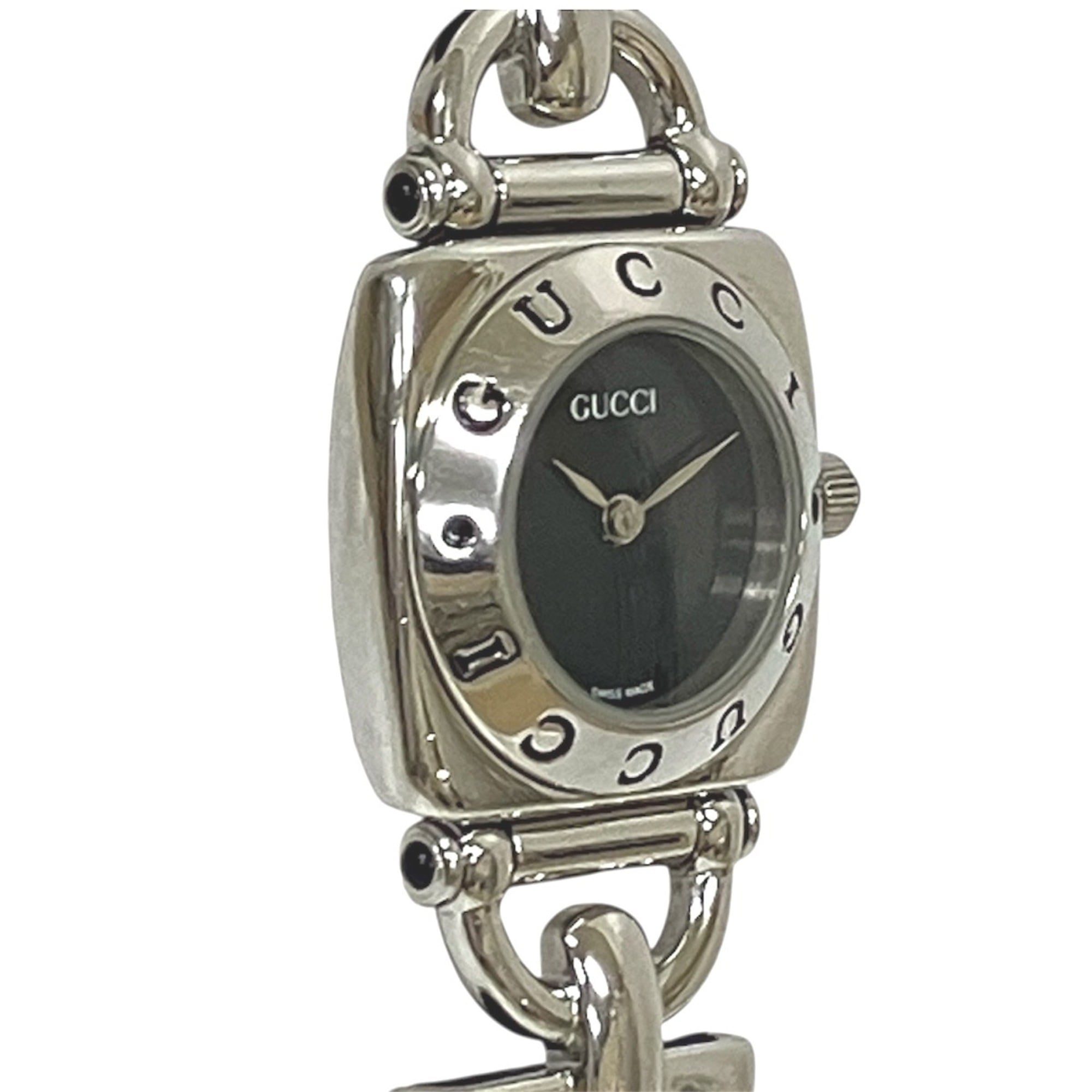 Gucci GUCCI watch, total weight 22g, stainless steel, genuine leather strap, quartz movement, black dial, 6300L — Good