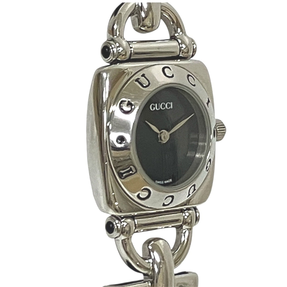 Gucci GUCCI watch, total weight 22g, stainless steel, genuine leather strap, quartz movement, black dial, 6300L — Good