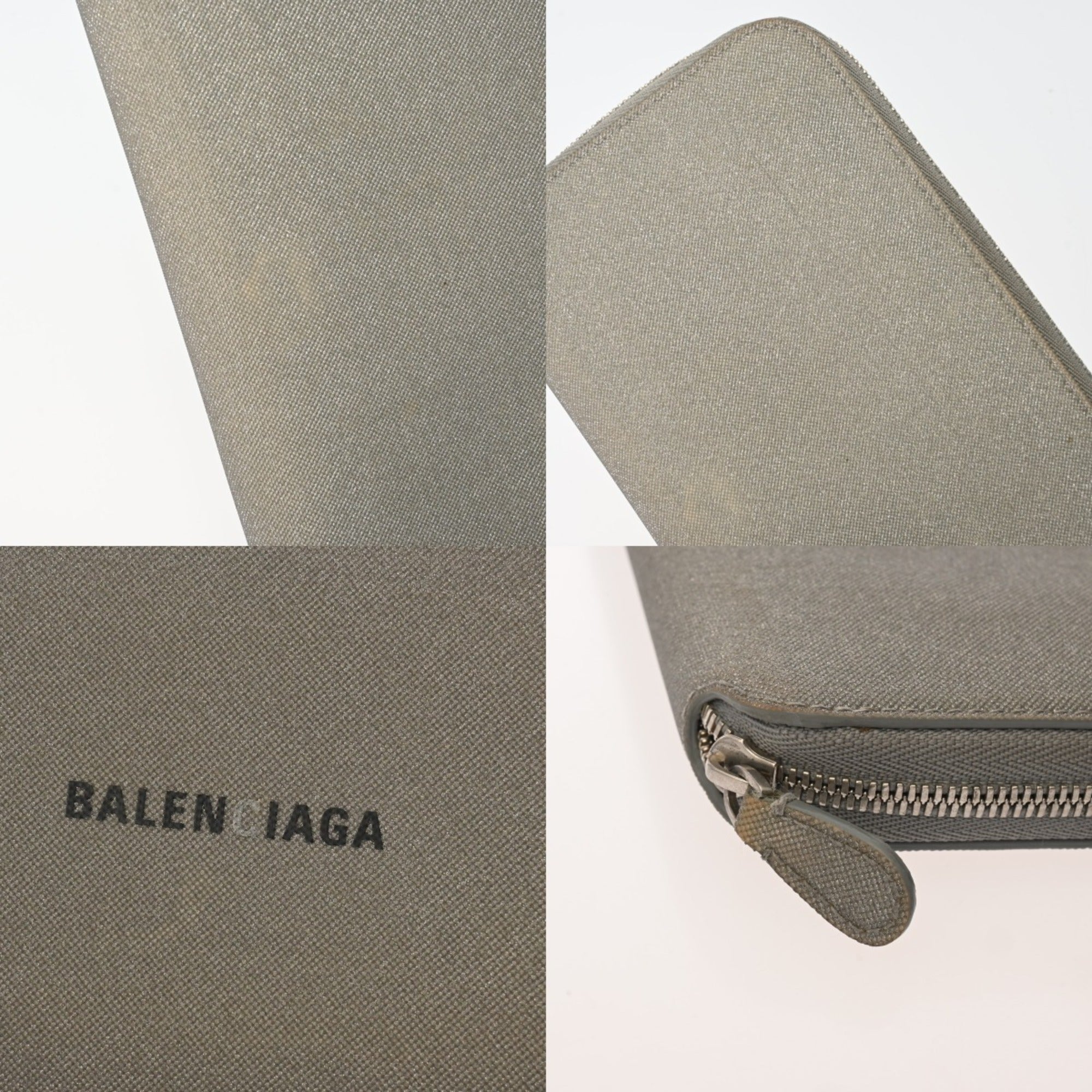BALENCIAGA Silver Zip-Around Wallet with Hardware, 594290, Unisex, Glitter Material, Long