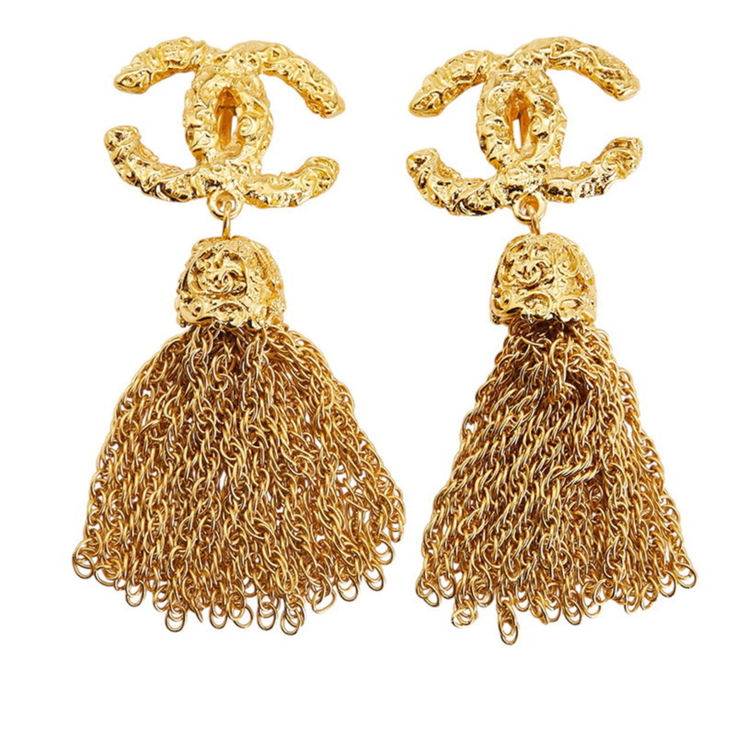 Vintage Chanel Coco Mark Lava Tassel Earrings, Gold Plated, Women's