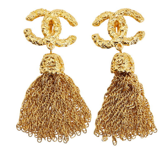 Vintage Chanel Coco Mark Lava Tassel Earrings, Gold Plated, Women's