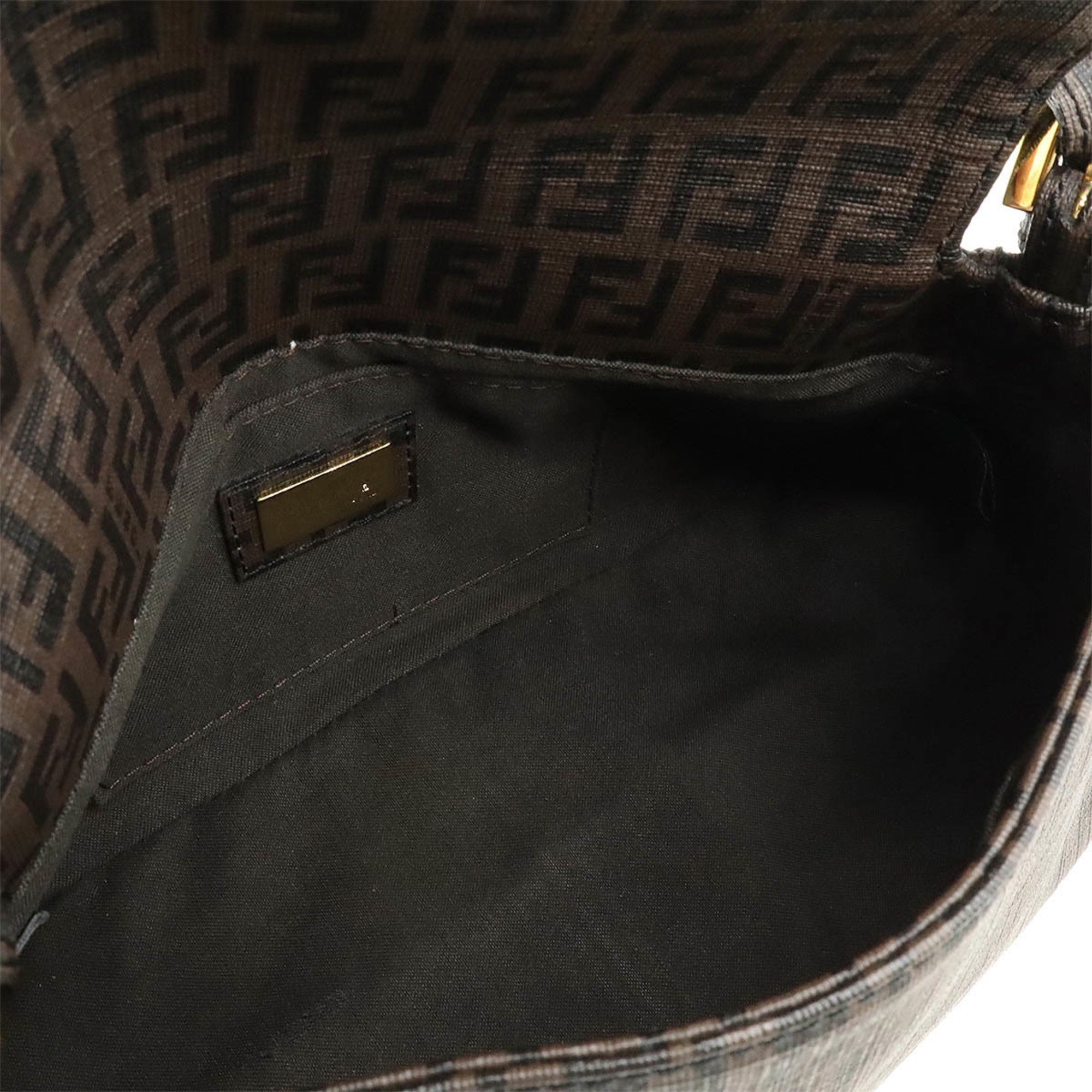 FENDI Zucchino Zucca pattern Mamma Bucket handbag PVC dark brown black 8BR180