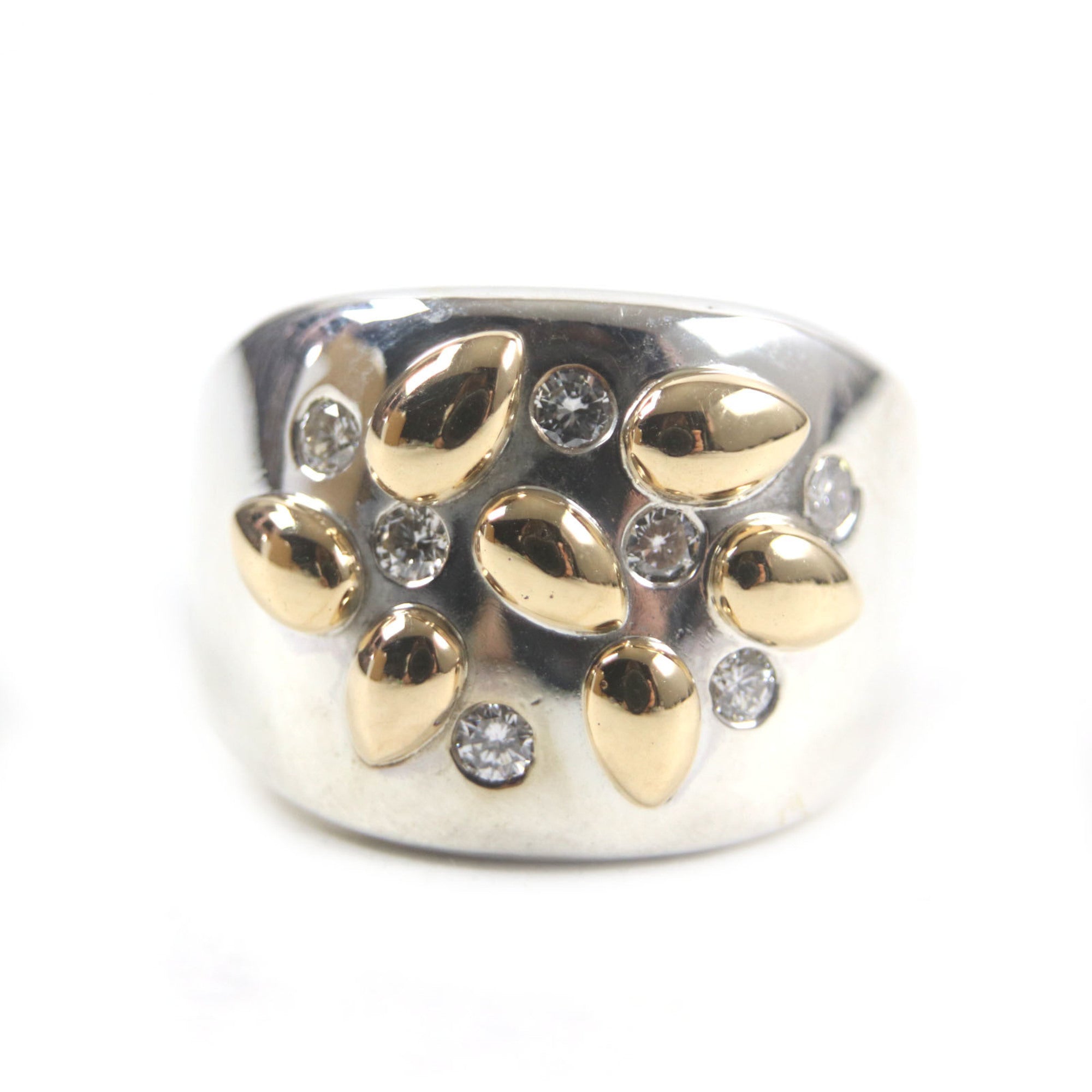 HERMES Vintage Gaucho Ring, 925 750 Sterling Silver with 7 Diamonds, Size 52, Weight 13.6g, Men's — Like New
