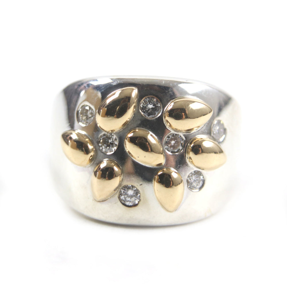 HERMES Vintage Gaucho Ring, 925 750 Sterling Silver with 7 Diamonds, Size 52, Weight 13.6g, Men's — Like New