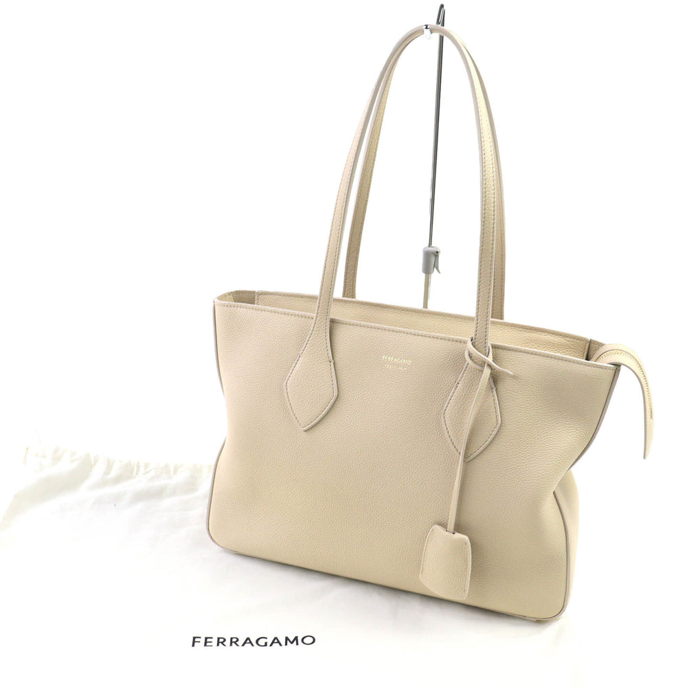 Salvatore Ferragamo FERRAGAMO 219861 Tote Bag M Calf Leather with Clochette, Can be Carried on Shoulder, Light Beige, Comes Dust Bag, Made in Italy, Women's — Like New