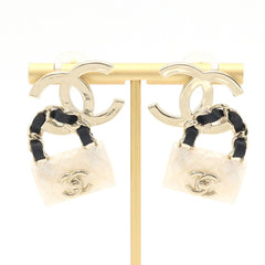 Chanel Earrings ABA008 White Black Matte Gold Resin Leather Metal B23C 2023 Model Year Coco Mark Matelassé Women's CHANEL — Like New