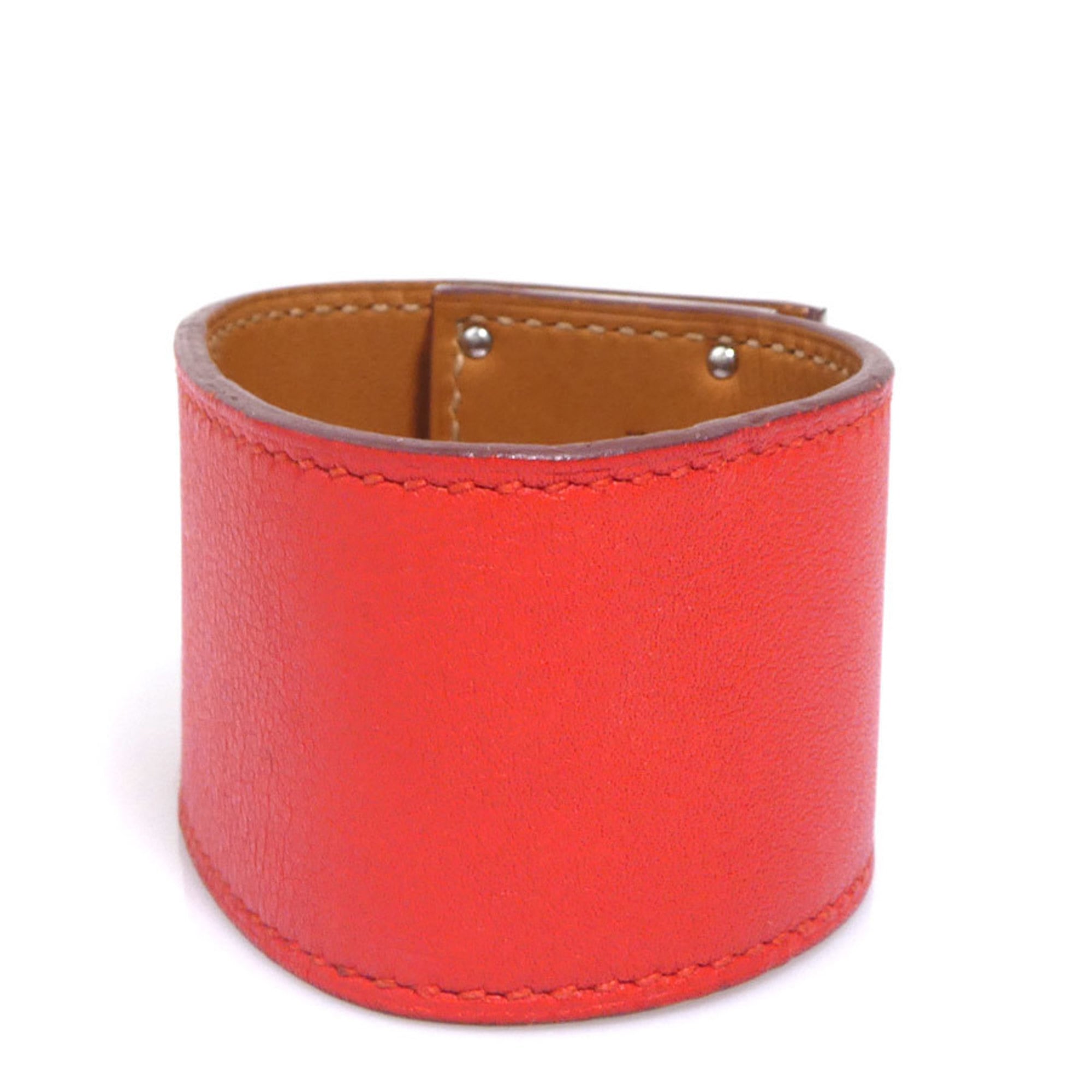 Hermes Hermès Kelly Dog Leather/Metal Bracelet in Orange Red and Silver, Women's, e61189a