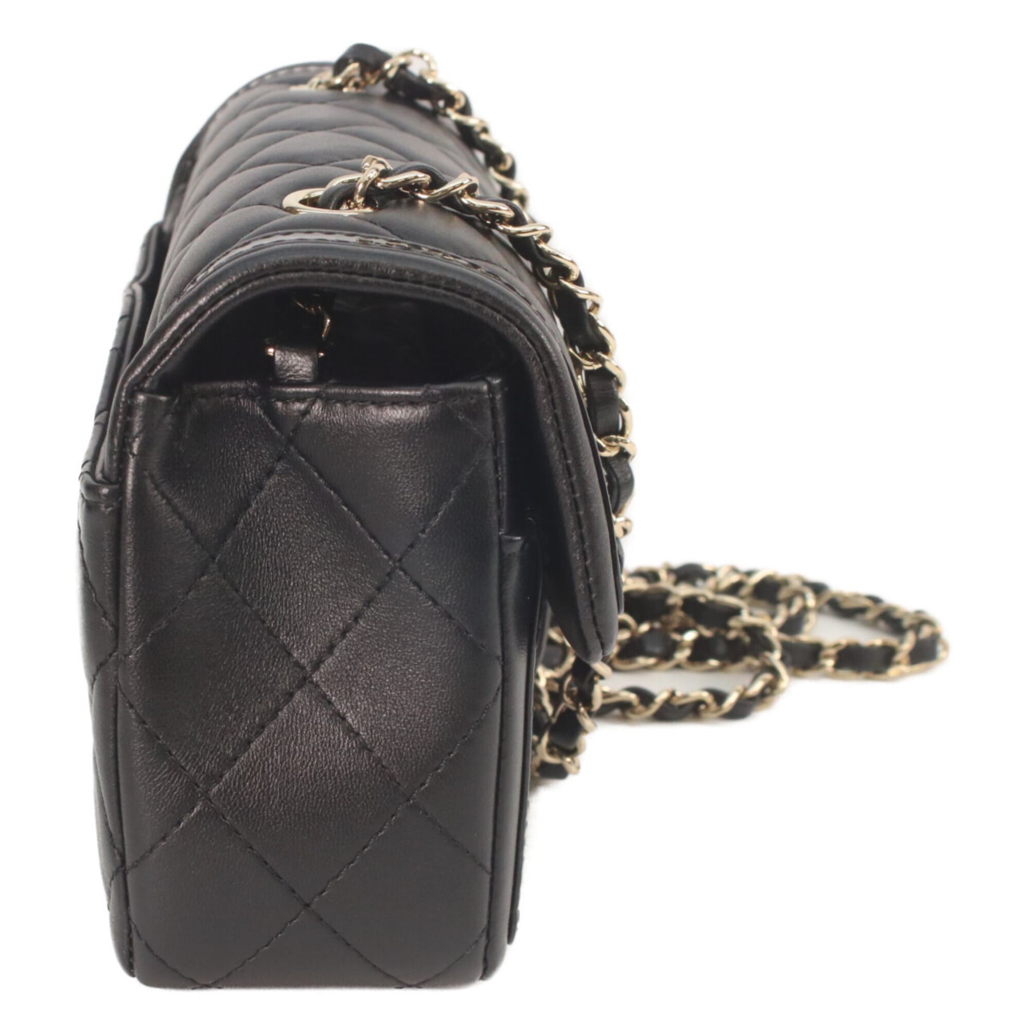 CHANEL AS4288 Matelassé 20 Black Lambskin x Patent Leather Gold Hardware Single Flap Shoulder Bag Women's — Like New