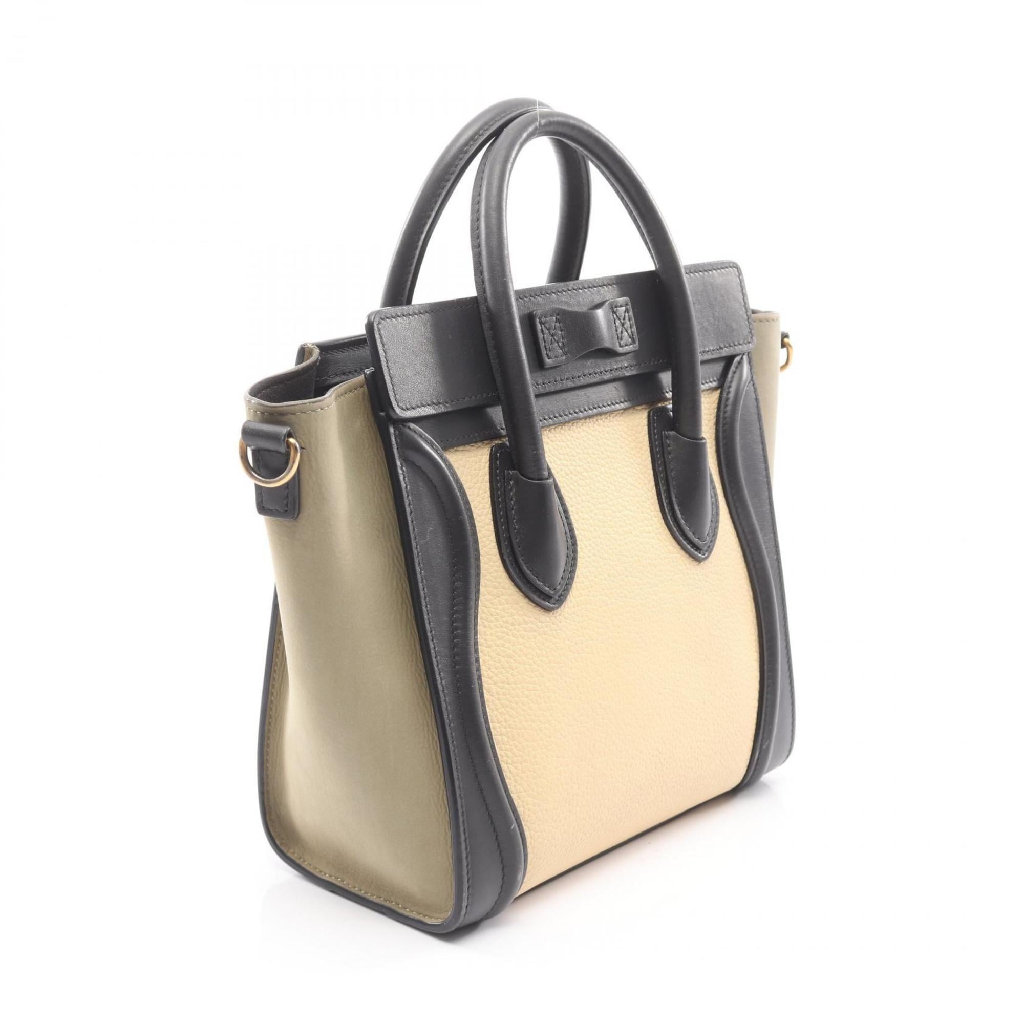 Celine Luggage Nano Shopper Handbag, Leather, Women's, Ivory, Black, Beige