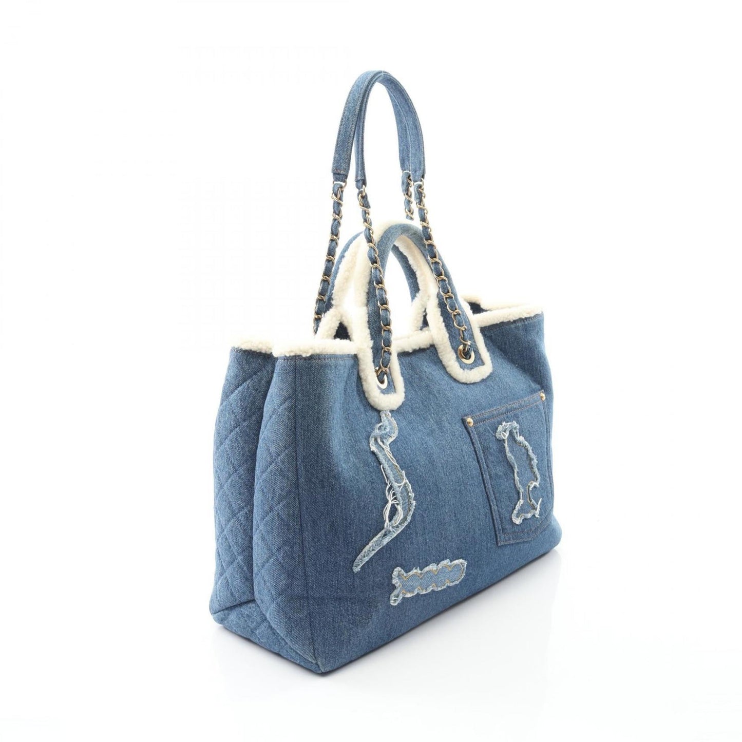 CHANEL Large Shopping Bag, Tote Denim and Mouton, Women's, Blue White, AS0759