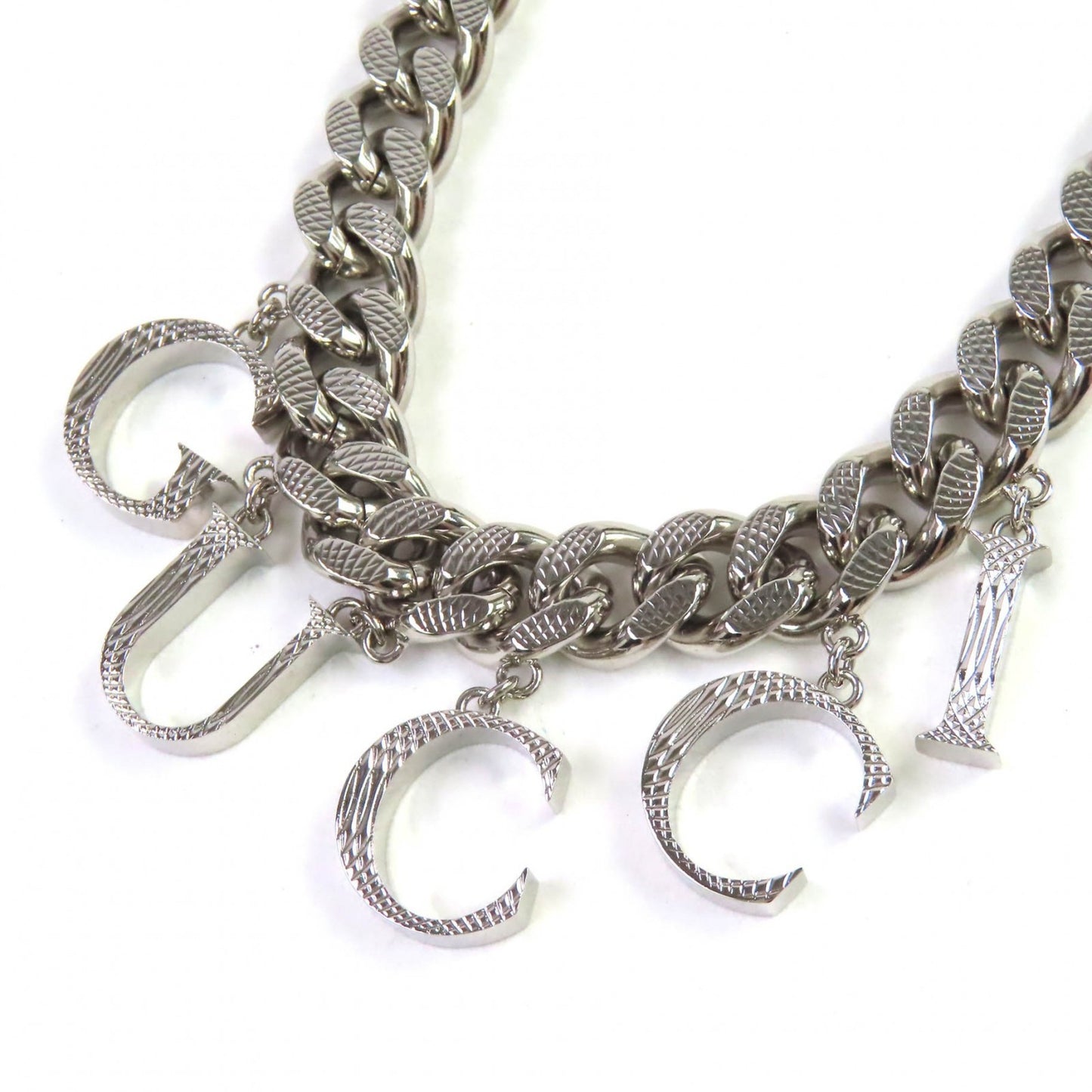 GUCCI 675769 Script Logo Choker with Interlocking G Necklace, Silver, Made in Italy, Women's