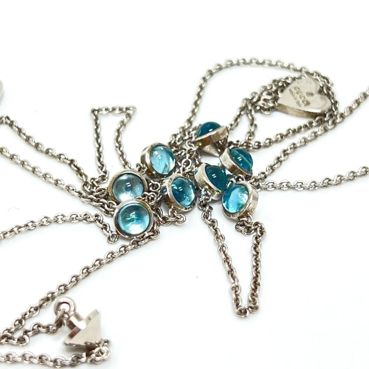 GUCCI Blue Topaz Heart Chain Long Necklace in SV925 Silver for Women