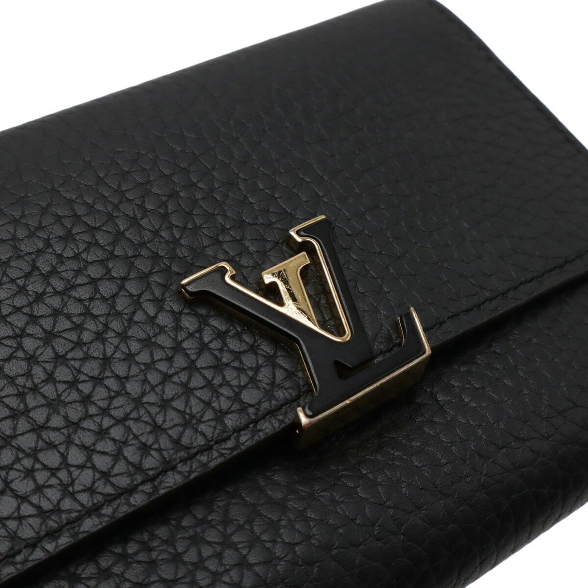LOUIS VUITTON Portefeuille Capucines Compact Tri-fold Wallet in Taurillon Leather, Noir, Black, and Hot Pink, M62157