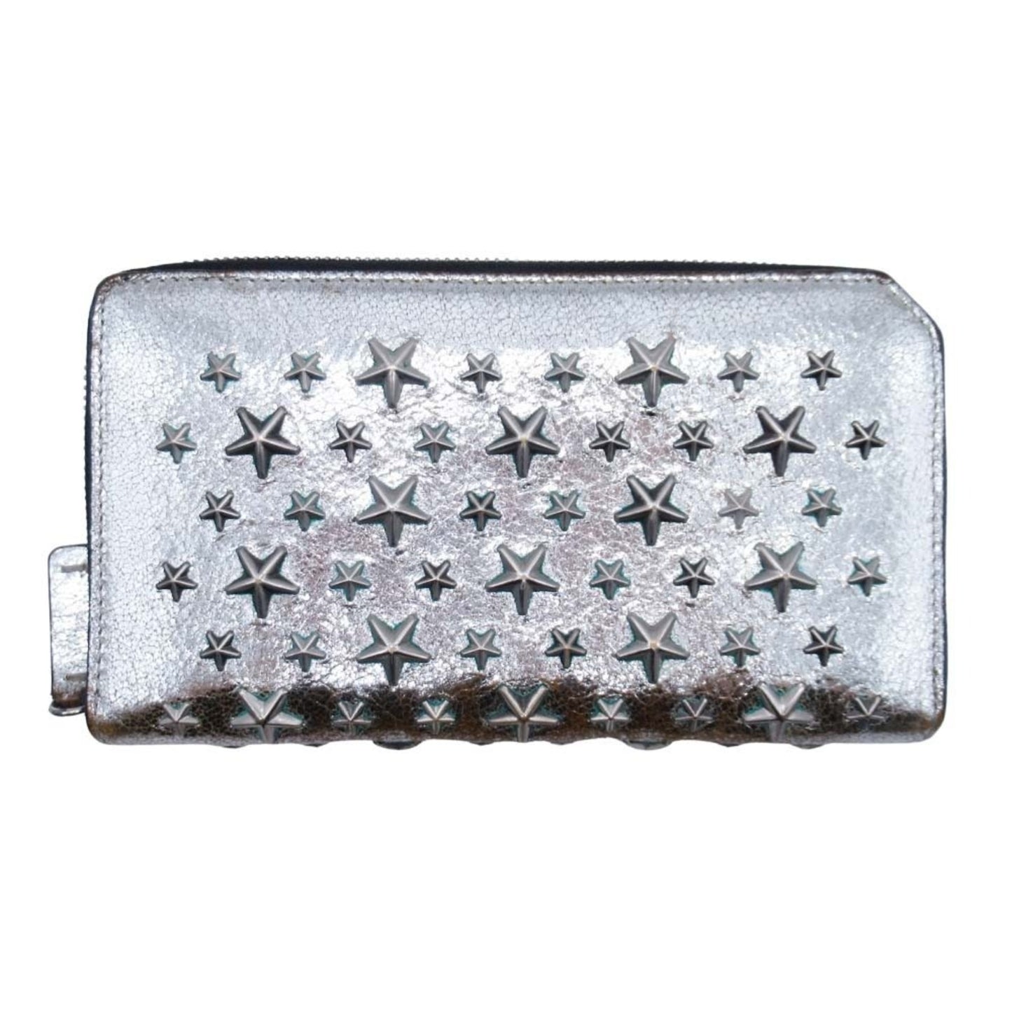 JIMMY CHOO FILIPA Star Stud Long Wallet with Coin Purse, Metallic Silver, for Men and Women
