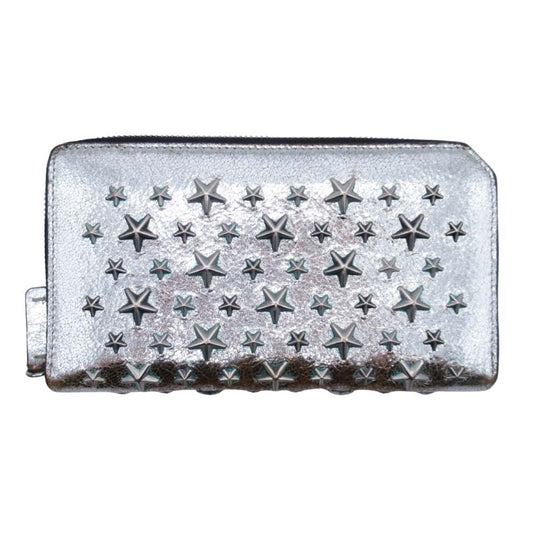 JIMMY CHOO FILIPA Star Stud Long Wallet with Coin Purse, Metallic Silver, for Men and Women