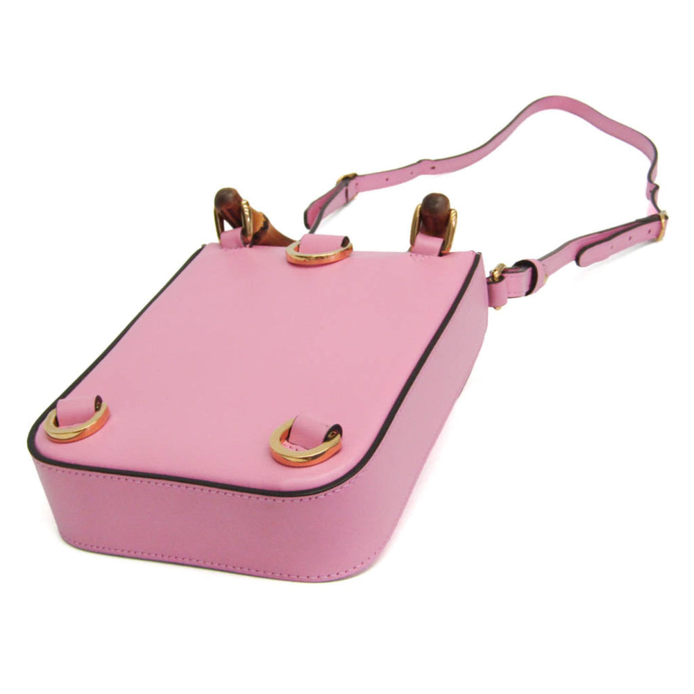 Gucci Bamboo 702106 Women's Leather Backpack,Handbag,Shoulder Bag Pink — Like New