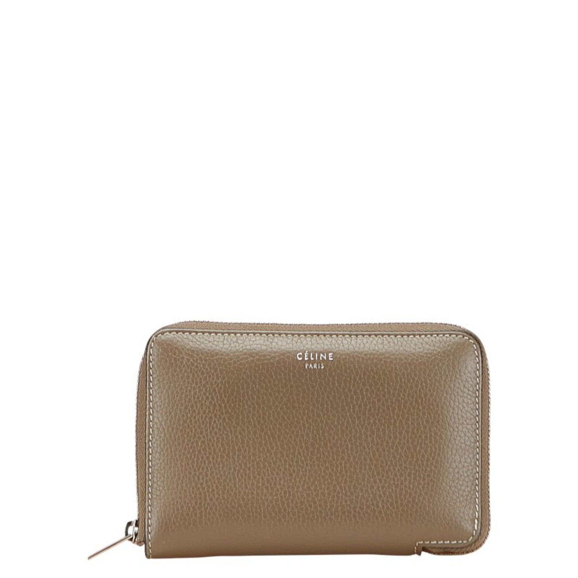 Celine Women's Bi-fold Wallet with Zip-Around Closure, Greige Leather