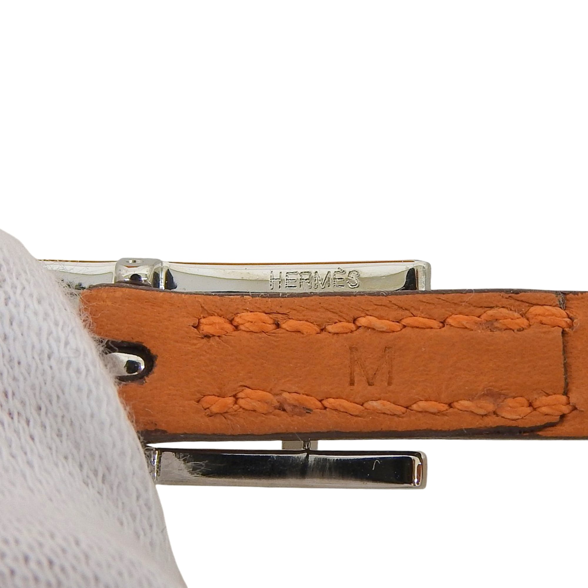 HERMES Api 3 Silver Hardware Triple Strand Leather Bracelet, Orange, Size M, □J Stamp, Women's, with Box — Like New