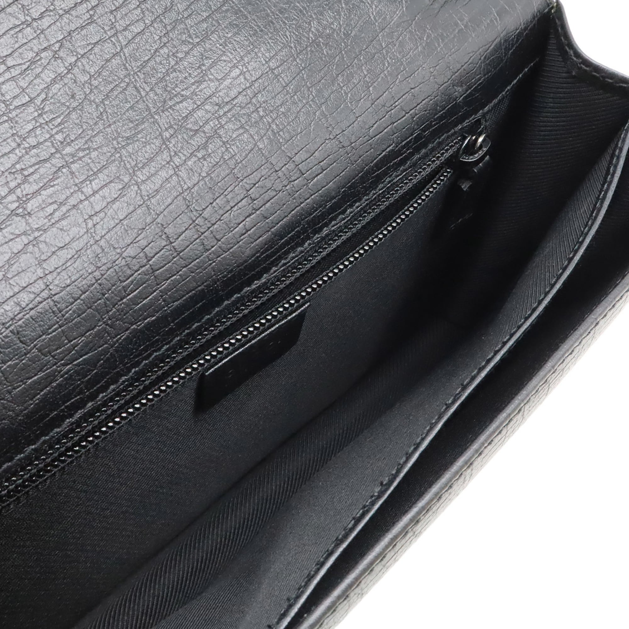 GUCCI Gucci Second Bag Clutch Embossed Leather Black 114686