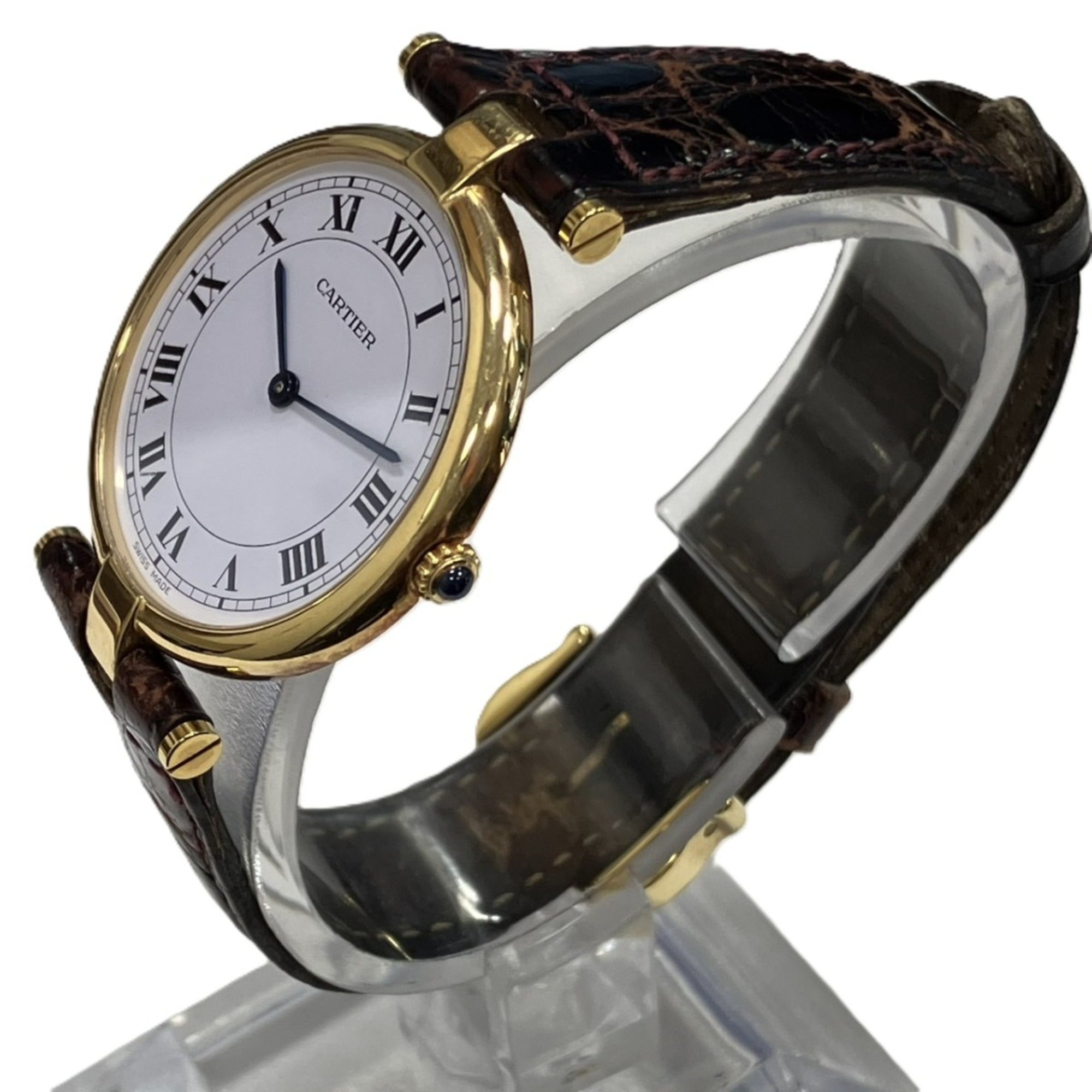 Cartier Vendome Louis LM Watch, Total Weight 25g, 18K Gold Leather Strap, Quartz Movement, White Dial, 81001 — Good