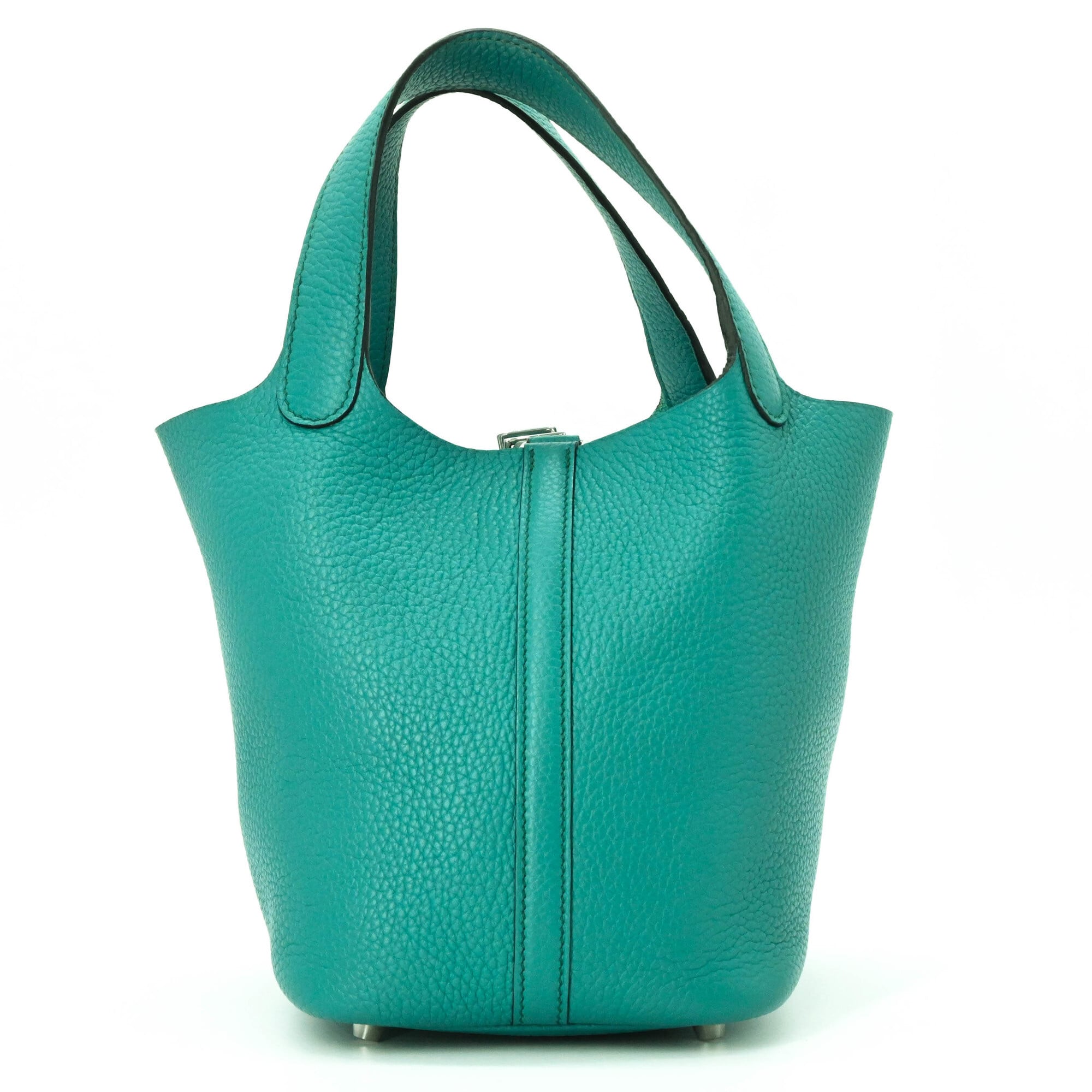 HERMES Picotin Lock PM handbag, Taurillon Clemence leather, Malachite Green — Like New