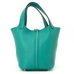 HERMES Picotin Lock PM handbag, Taurillon Clemence leather, Malachite Green — Like New