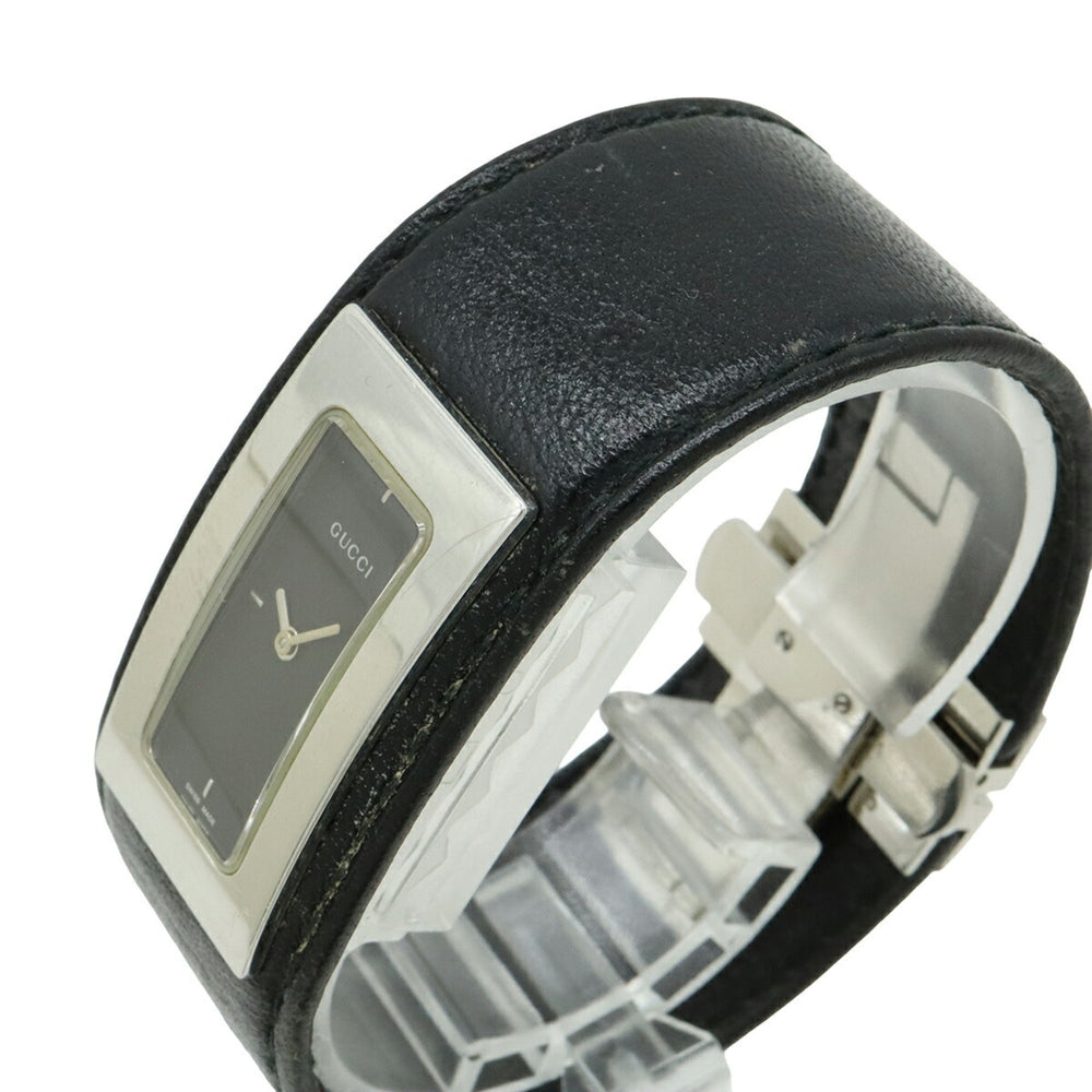 GUCCI Women's Quartz Watch 7800S, Black Dial, Stainless Steel, Leather Strap — Good