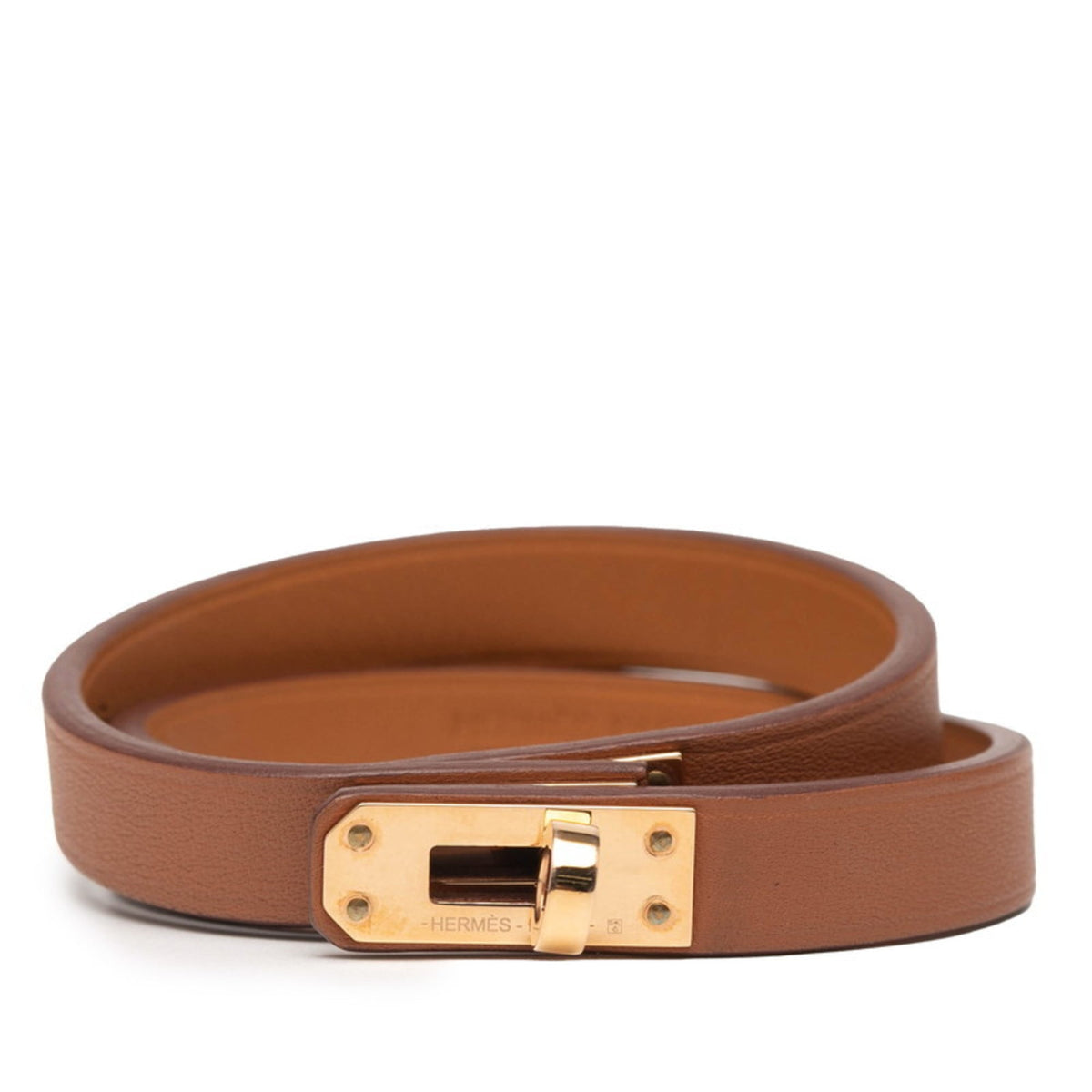 Hermes Hermès Mini Kelly Double Tour Bracelet in Brown with Gold Hardware and Swift Leather for Women — Like New