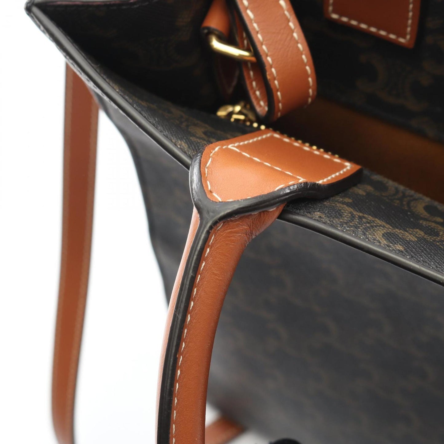 Celine Small Vertical Cabas Triomphe Tote Bag, Coated Canvas and Leather, Women's, Black Brown, 191542