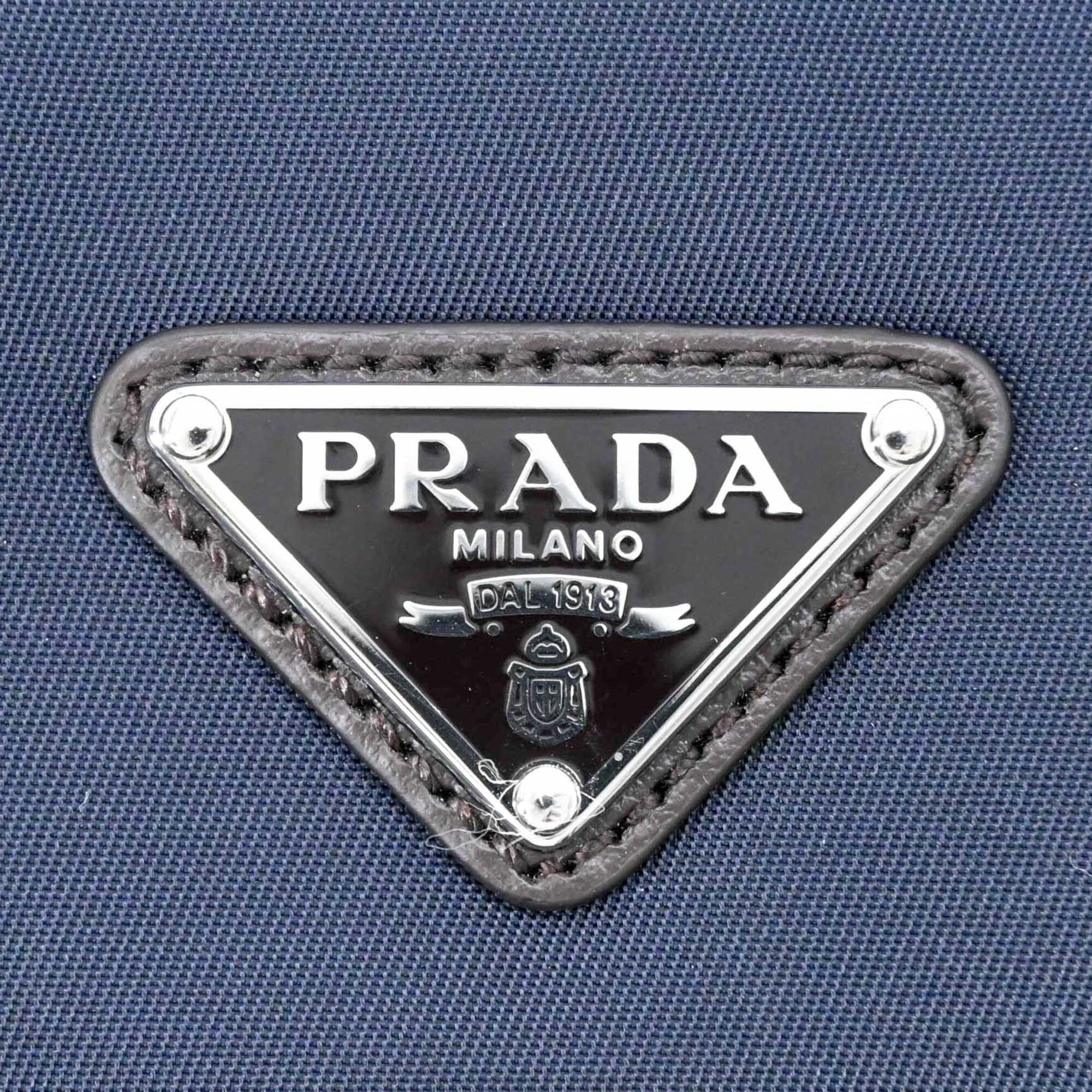 PRADA Suede and Nylon Shoulder Bag, Triangle Design, Navy Brown — New - Store Return