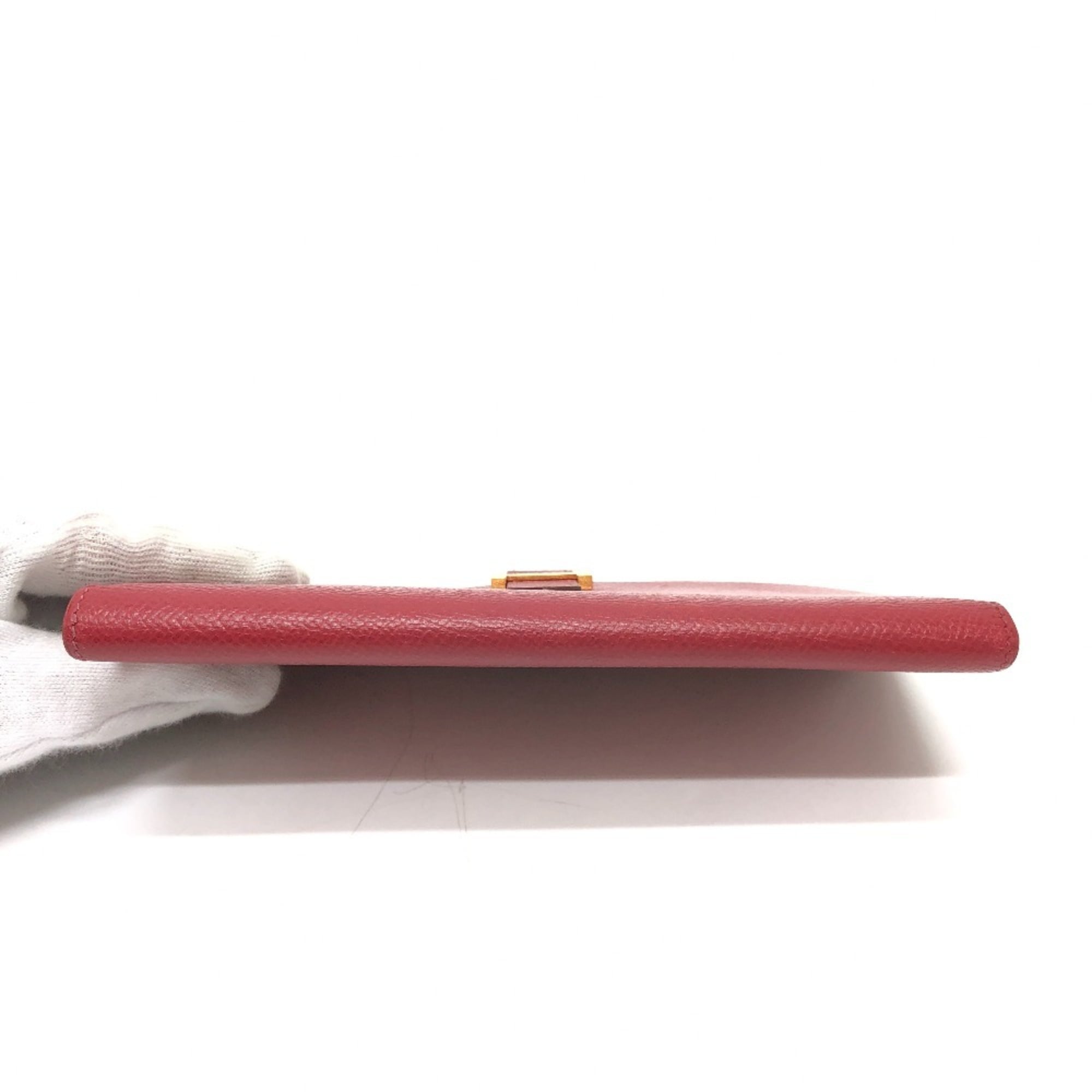 HERMES Bearn Soufflet Bifold Long Wallet, Women's, Red