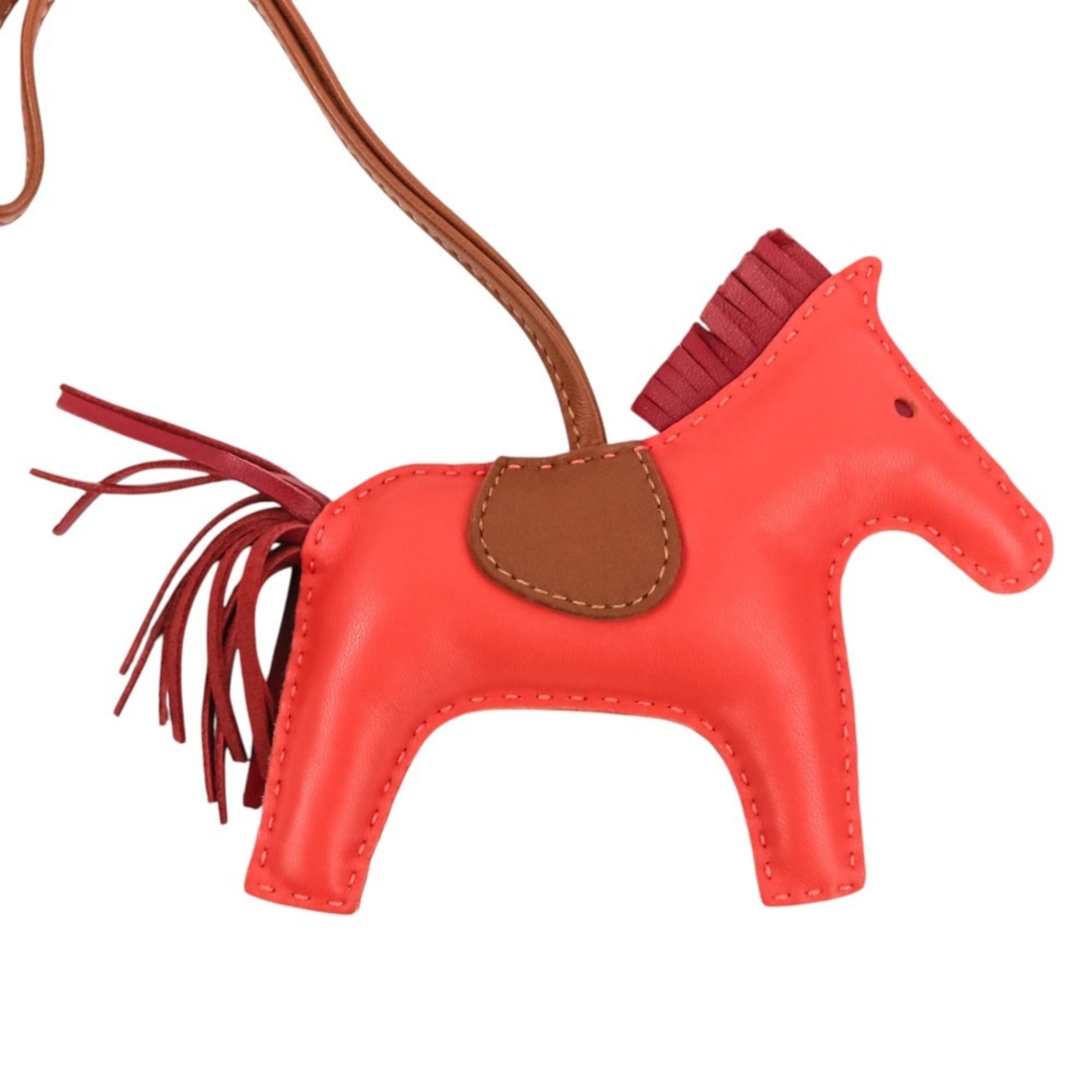HERMES Rodeo MM Leather Accessory Bag Charm, Agneau Milo Pink Red, Women's — Like New