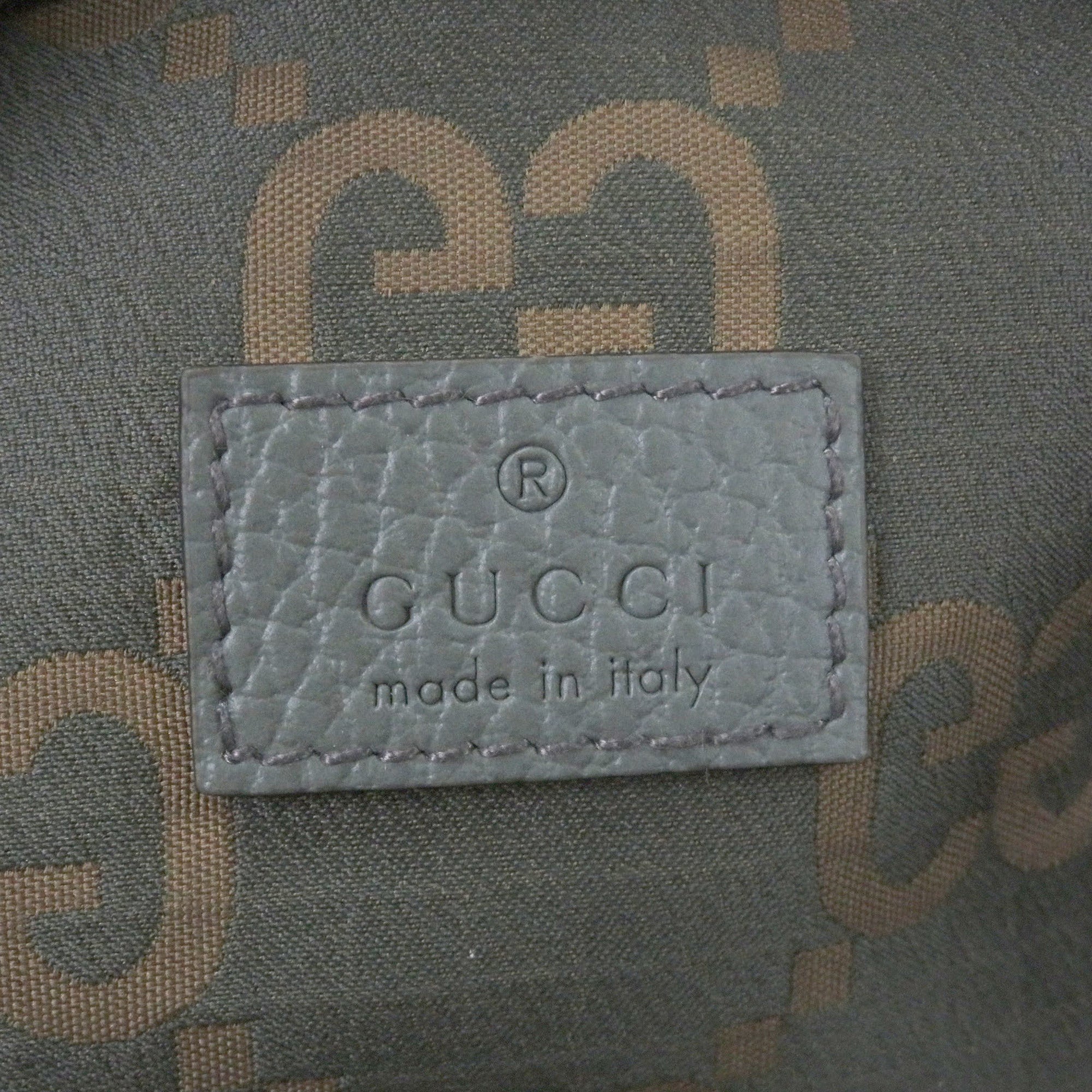 GUCCI 792287 Ripstop Nylon GG Logo Pattern Belt Bag/Body Bag/Waist Pouch with Patch, Khaki, Made in Italy, Men's — Like New